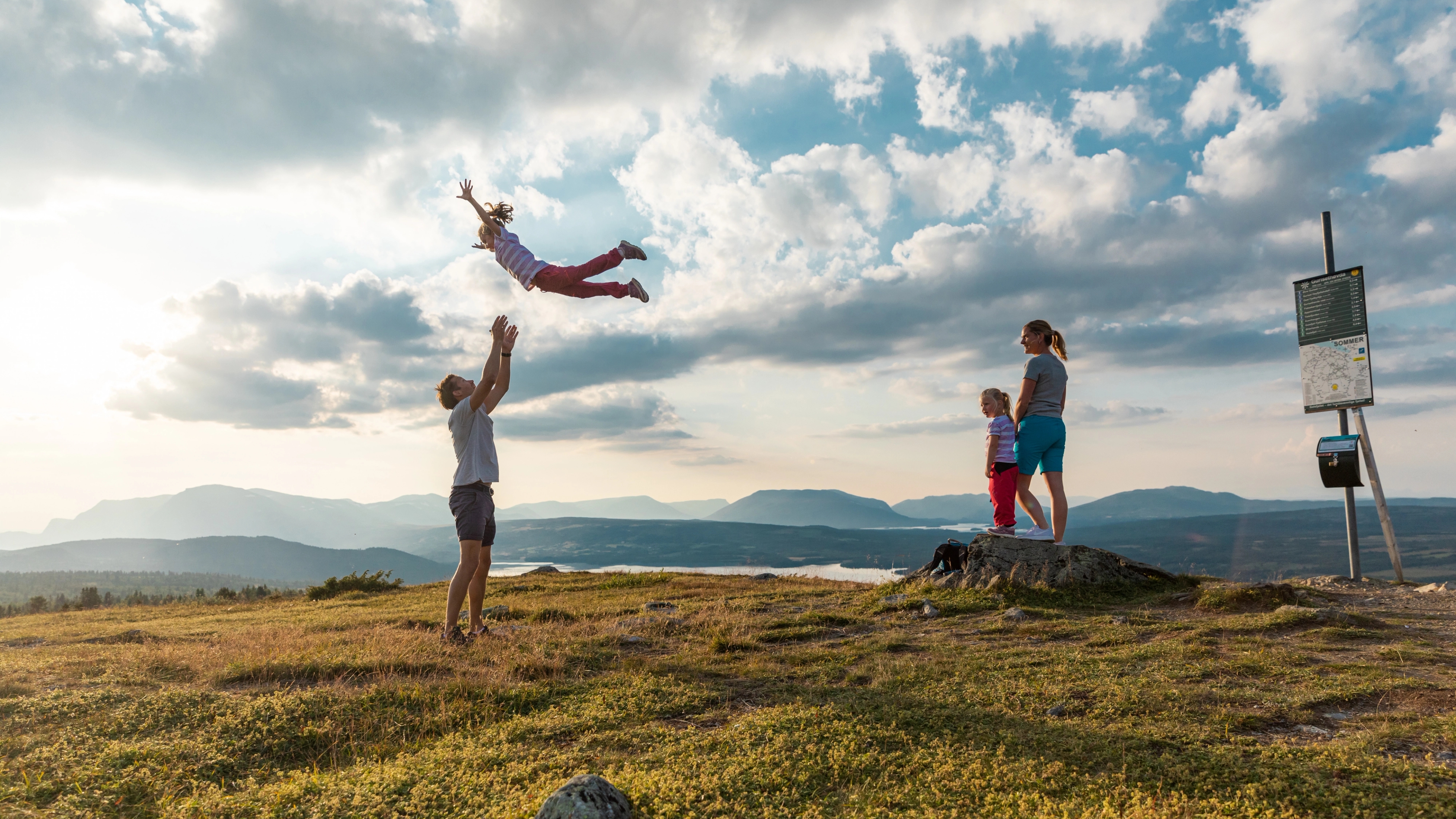 A family enjoying themselves in Gol, Eastern Norway.