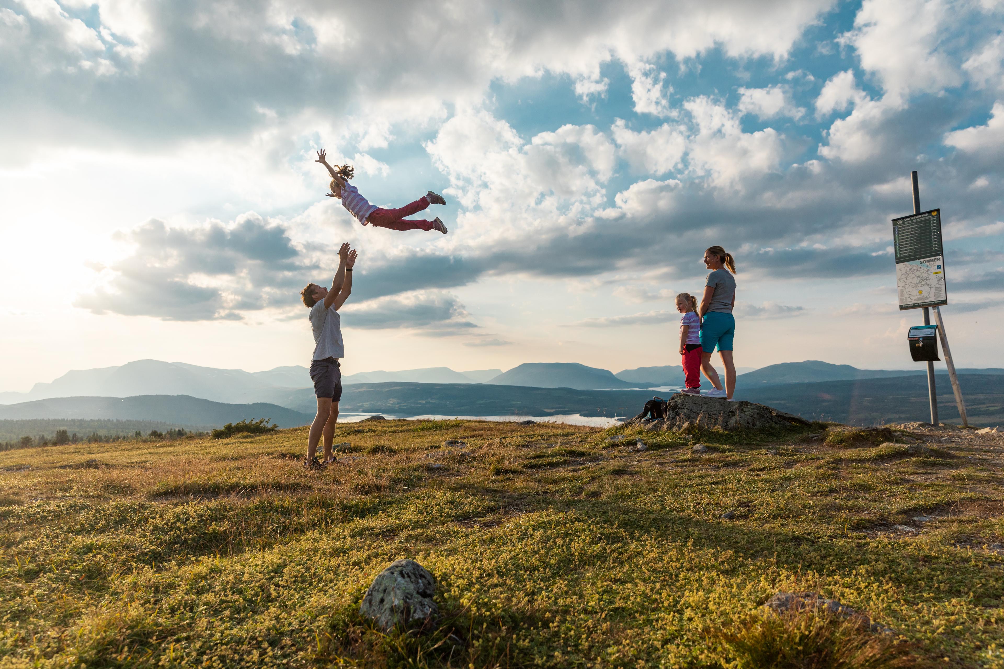 A family enjoying themselves in Gol, Eastern Norway.