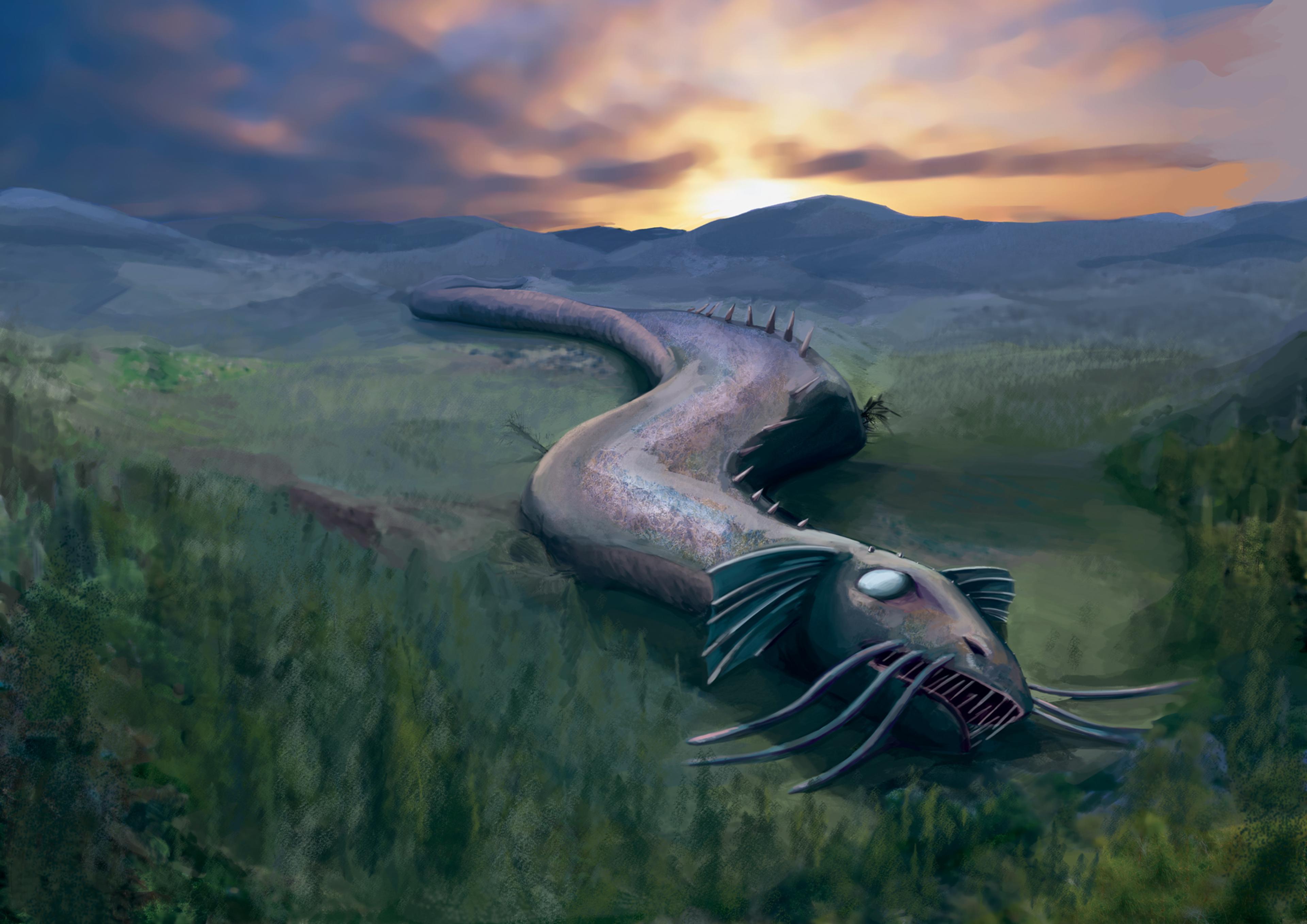 Illustration of The Midgard Serpent (St.Olavsormen) in Egersund