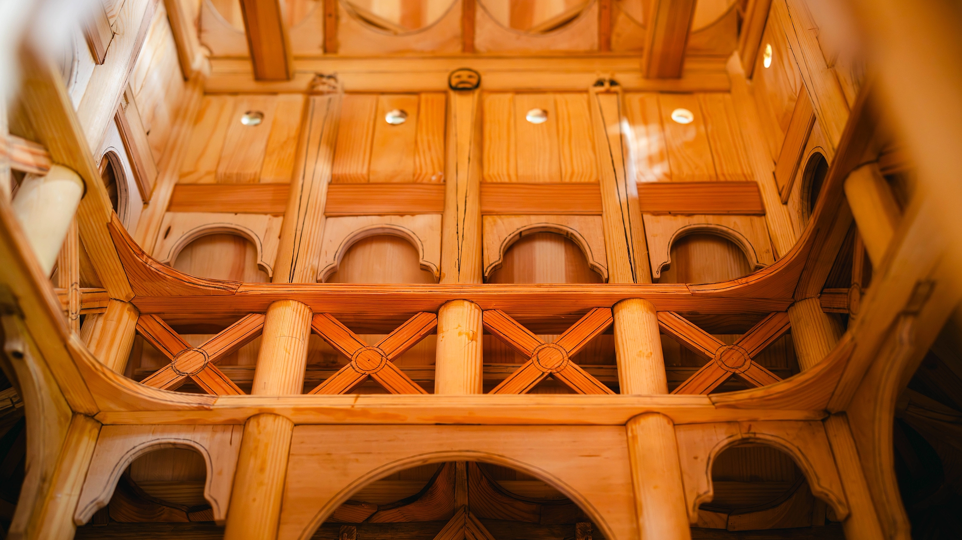 Inside the model of Setesdal stave church