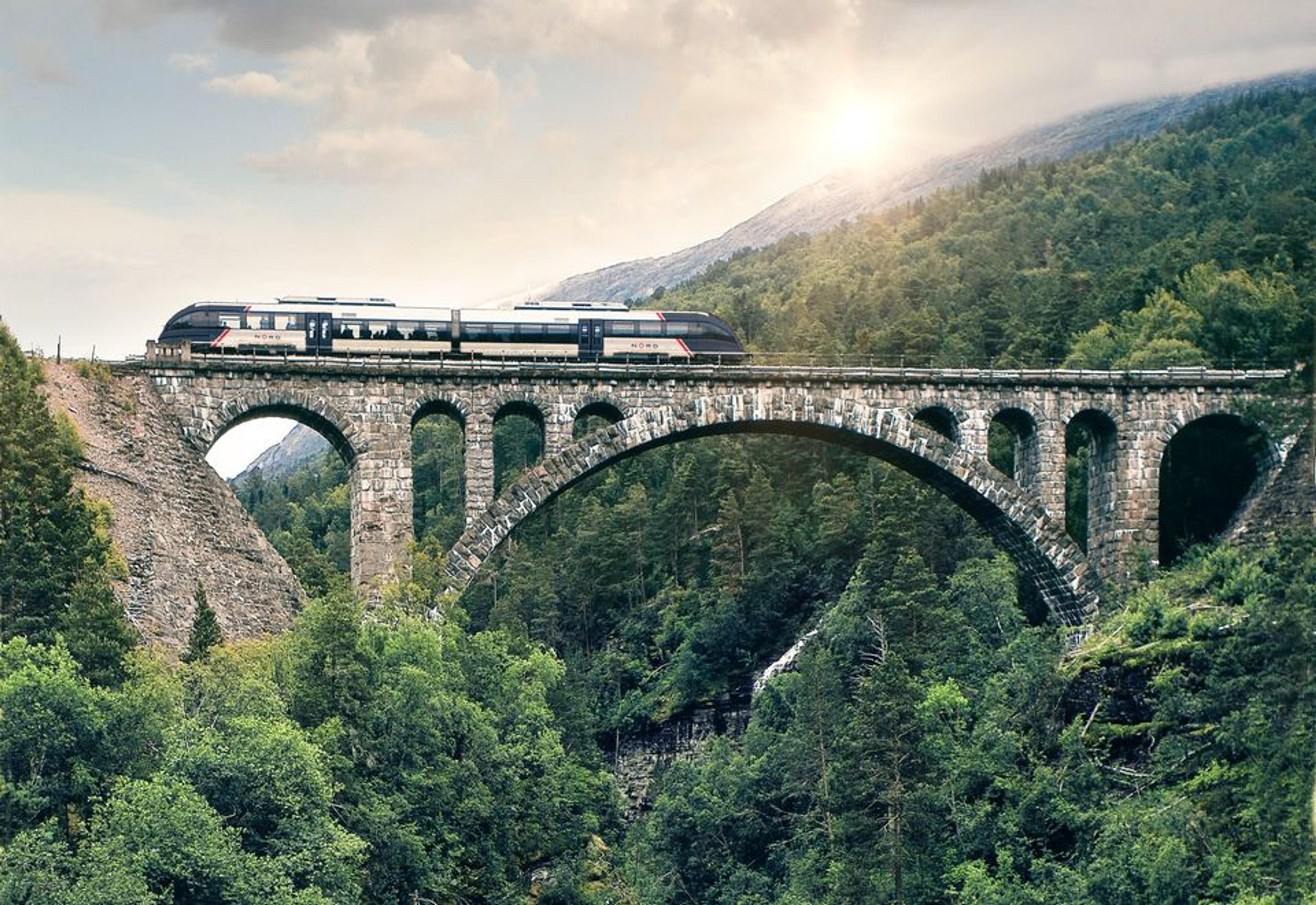 The Rauma railway train crossing the Kyllingbru bridge.