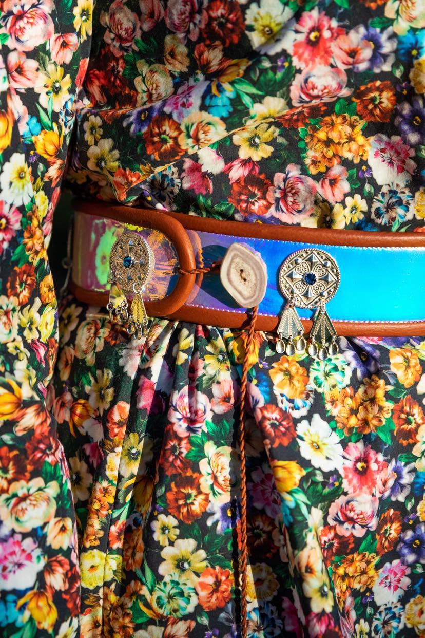 A close up of a holographic sami inspired belt by Eirin Roseneng