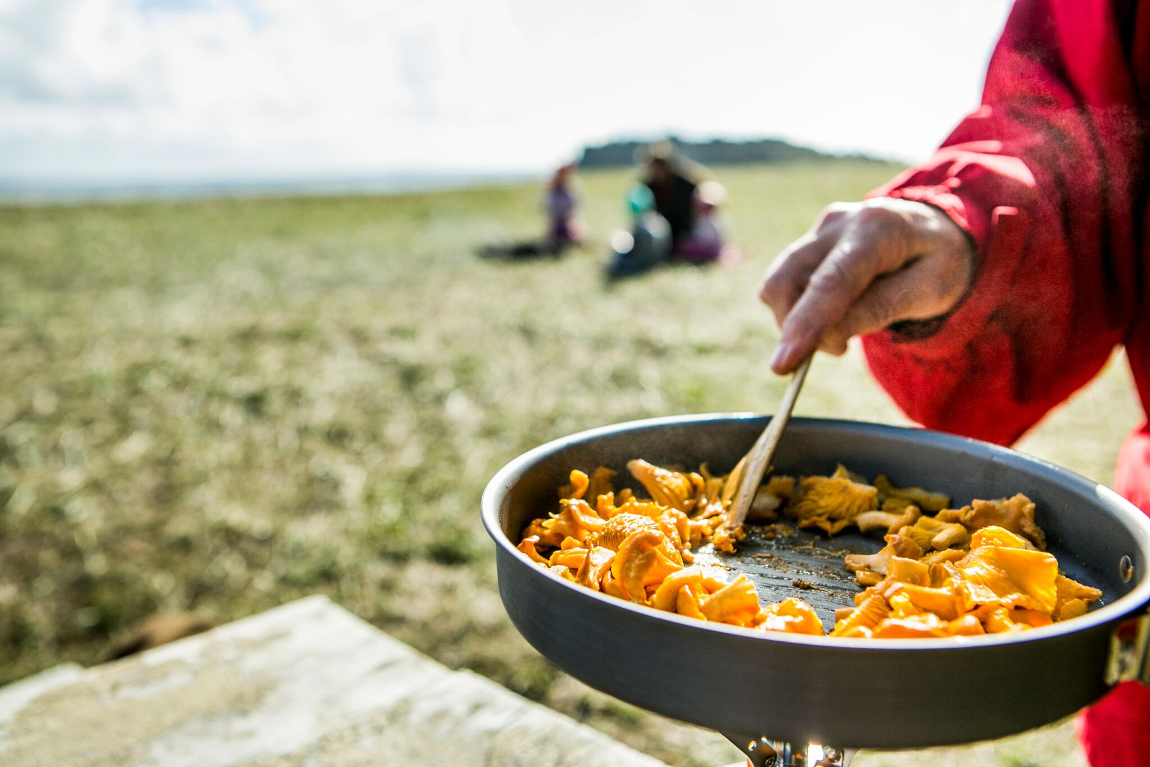 Eva Madsen cooking mushrooms in Moss, Eastern Norway