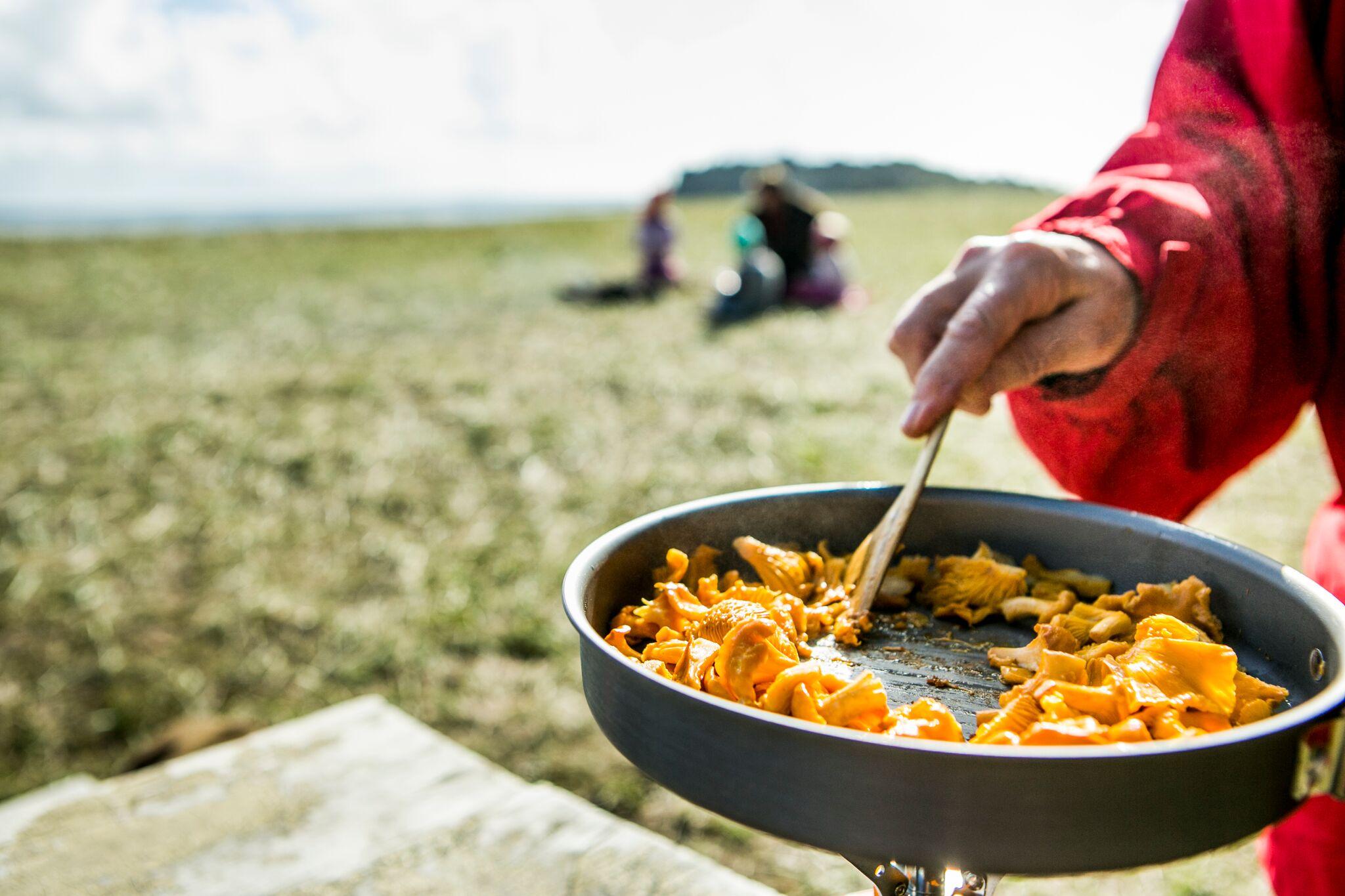 Eva Madsen cooking mushrooms in Moss, Eastern Norway