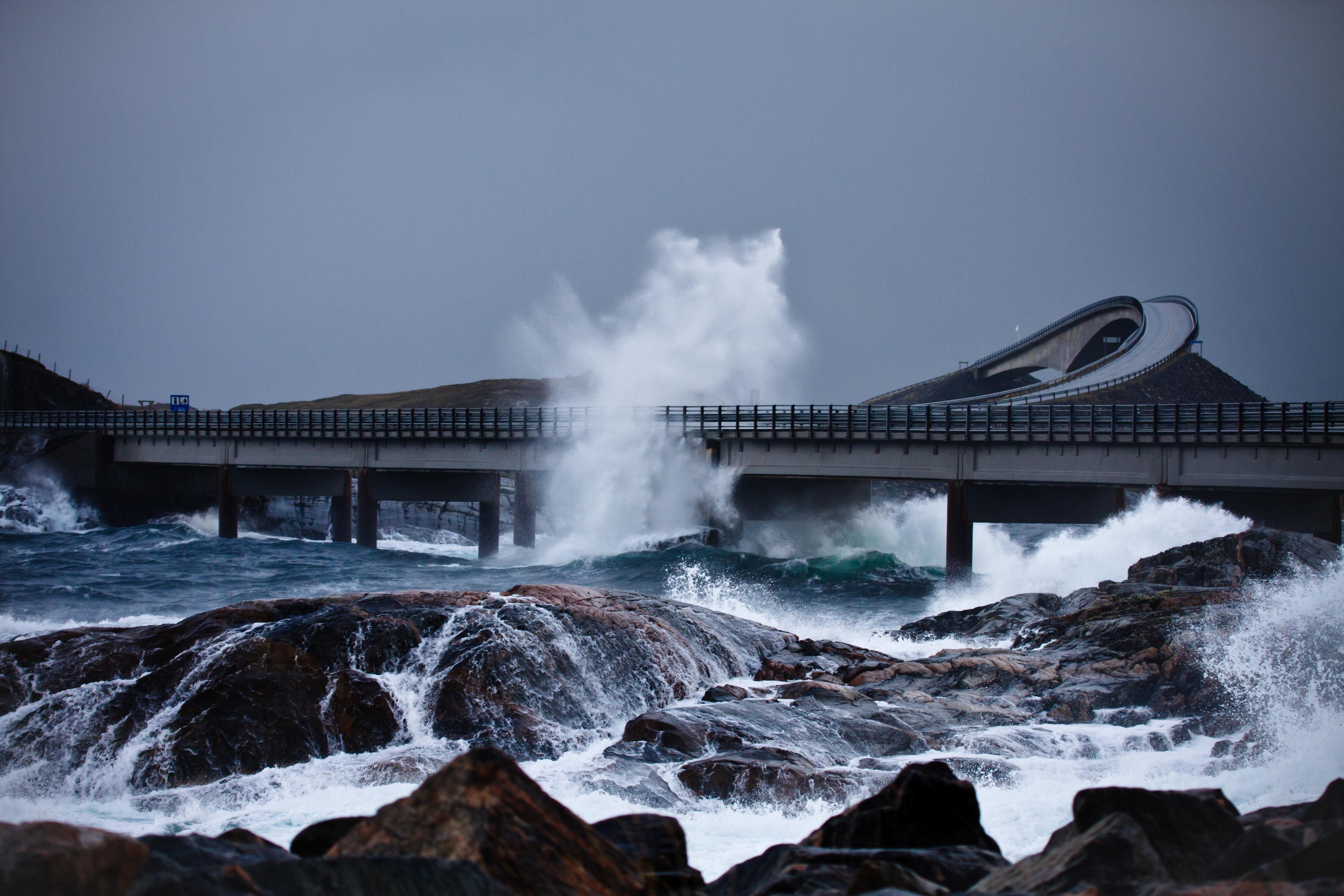 Storm at The Atlantic Road in Northwest, Fjord Norway.