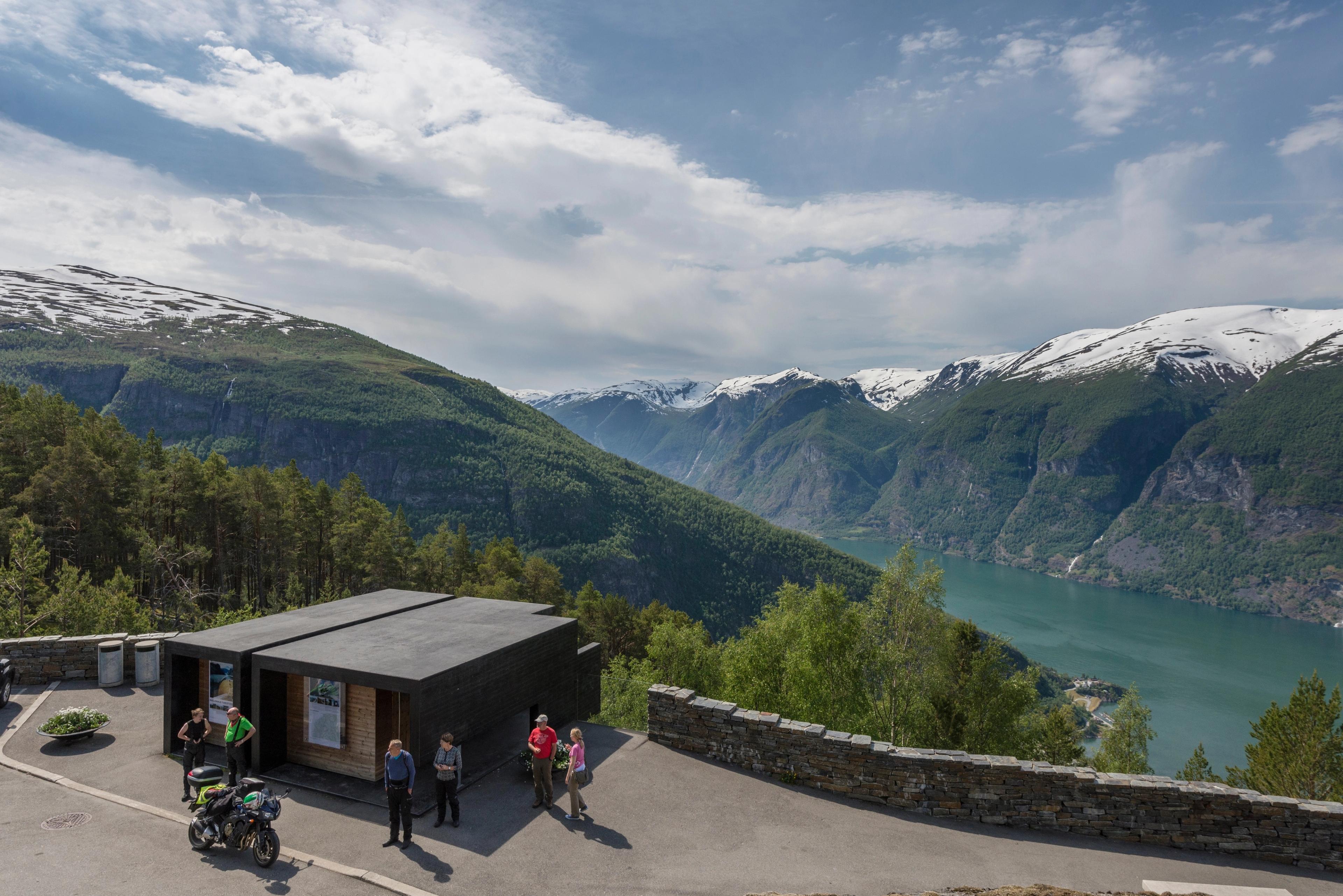 Restrooms at Stegastein viewpoint, Norwegian Scenic Route Aurlandsfjellet in the Sognefjord region, Fjord Norway