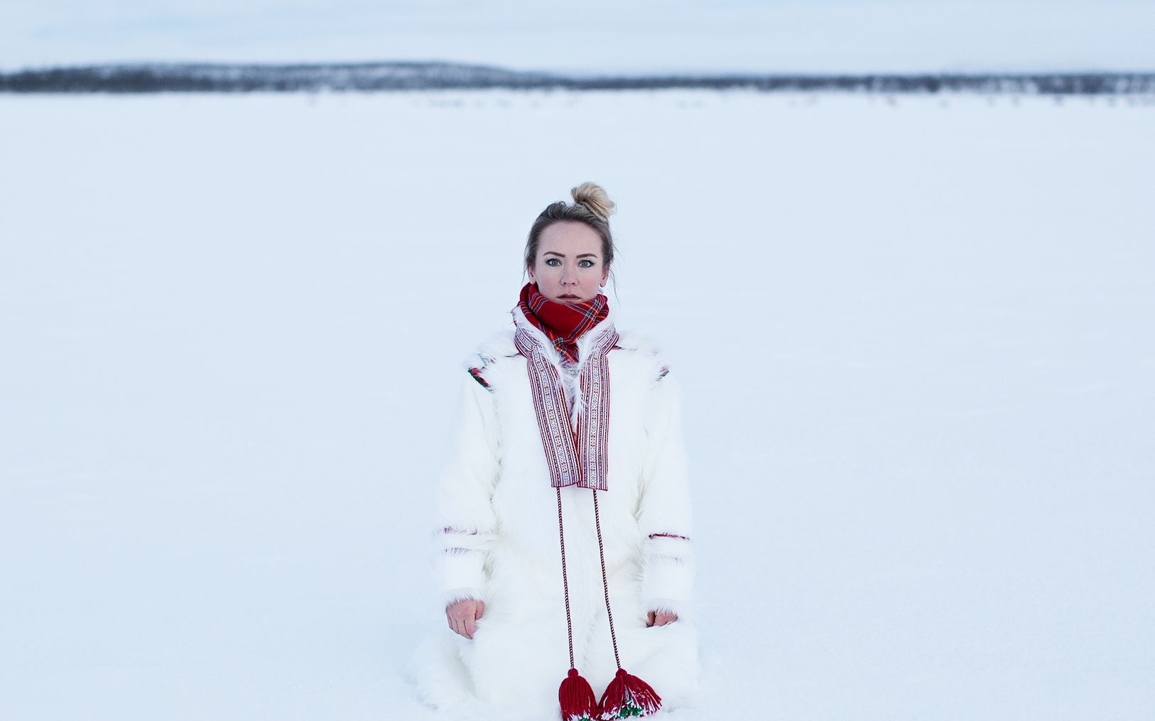 Portrait of Elle Márjá Eira outside in the snow in Northern Norway