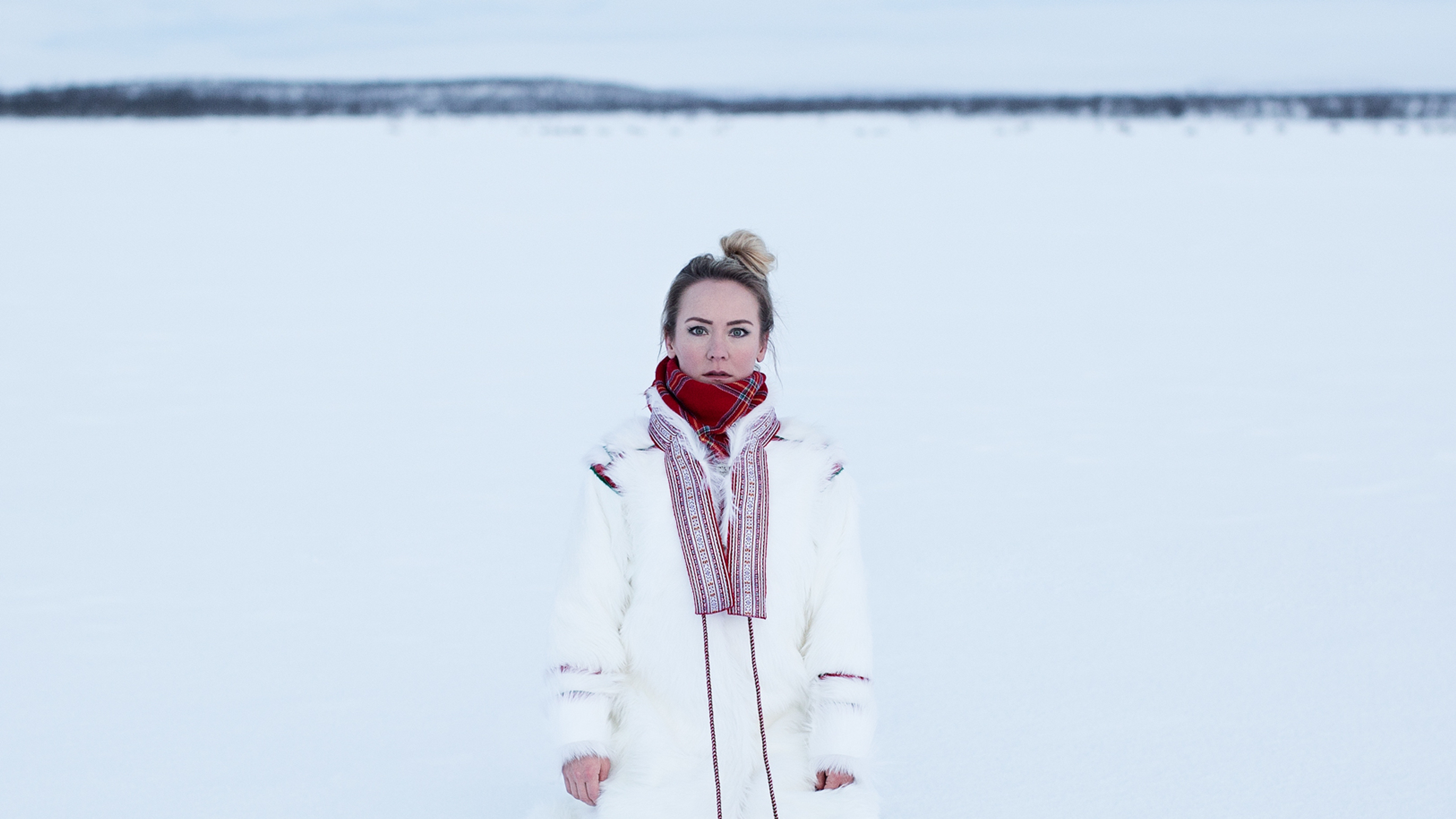 Portrait of Elle Márjá Eira outside in the snow in Northern Norway