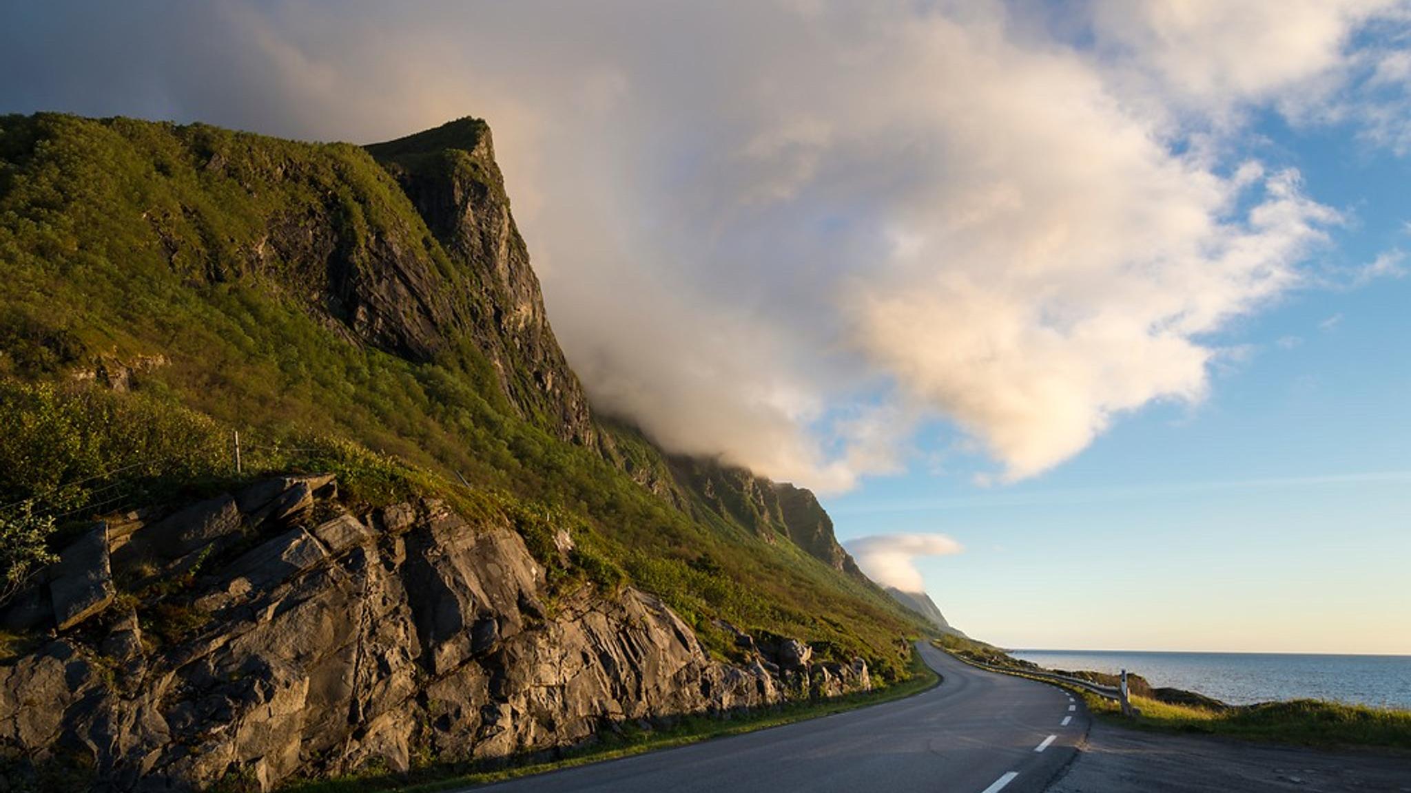 A road through Storvika in Gildeskål, Norwegian Scenic Route Helgelandskysten in Northern Norway
