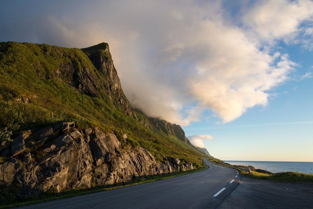 A road through Storvika in Gildeskål, Norwegian Scenic Route Helgelandskysten in Northern Norway