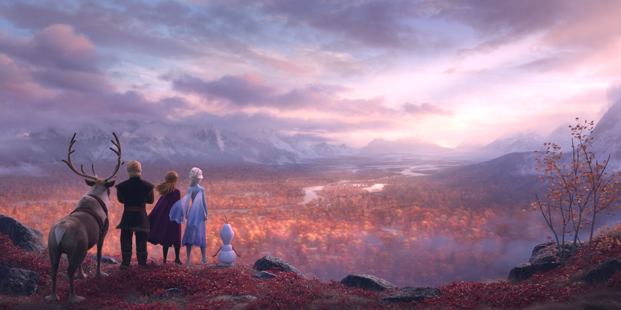 The main characters in Disney’s Frozen 2 looking at a fjord