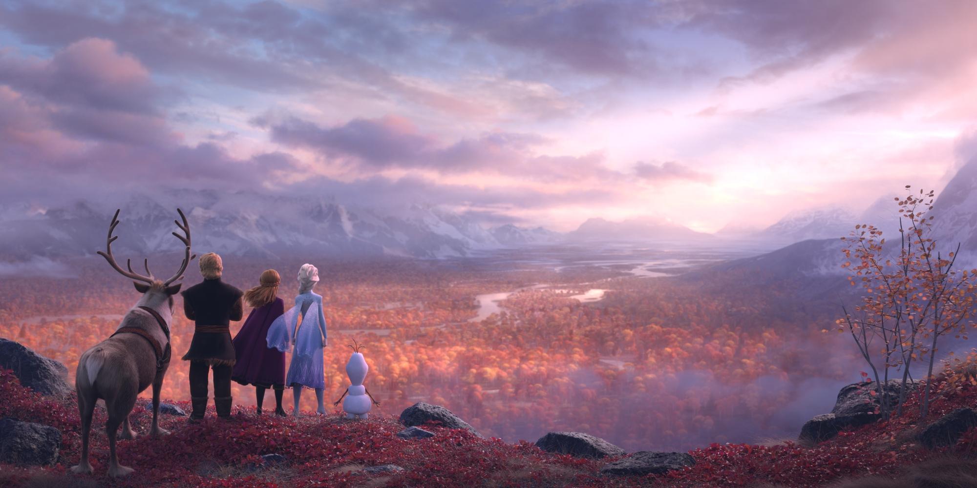 The main characters in Disney’s Frozen 2 looking at a fjord