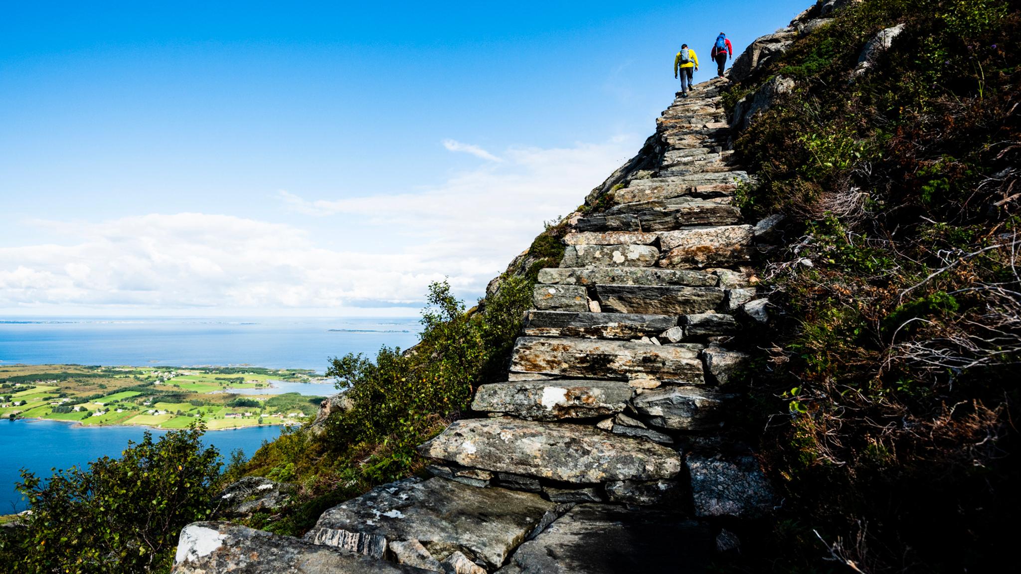 Midsuntrappene mountain stairway to Rørsethornet near Molde, Norway