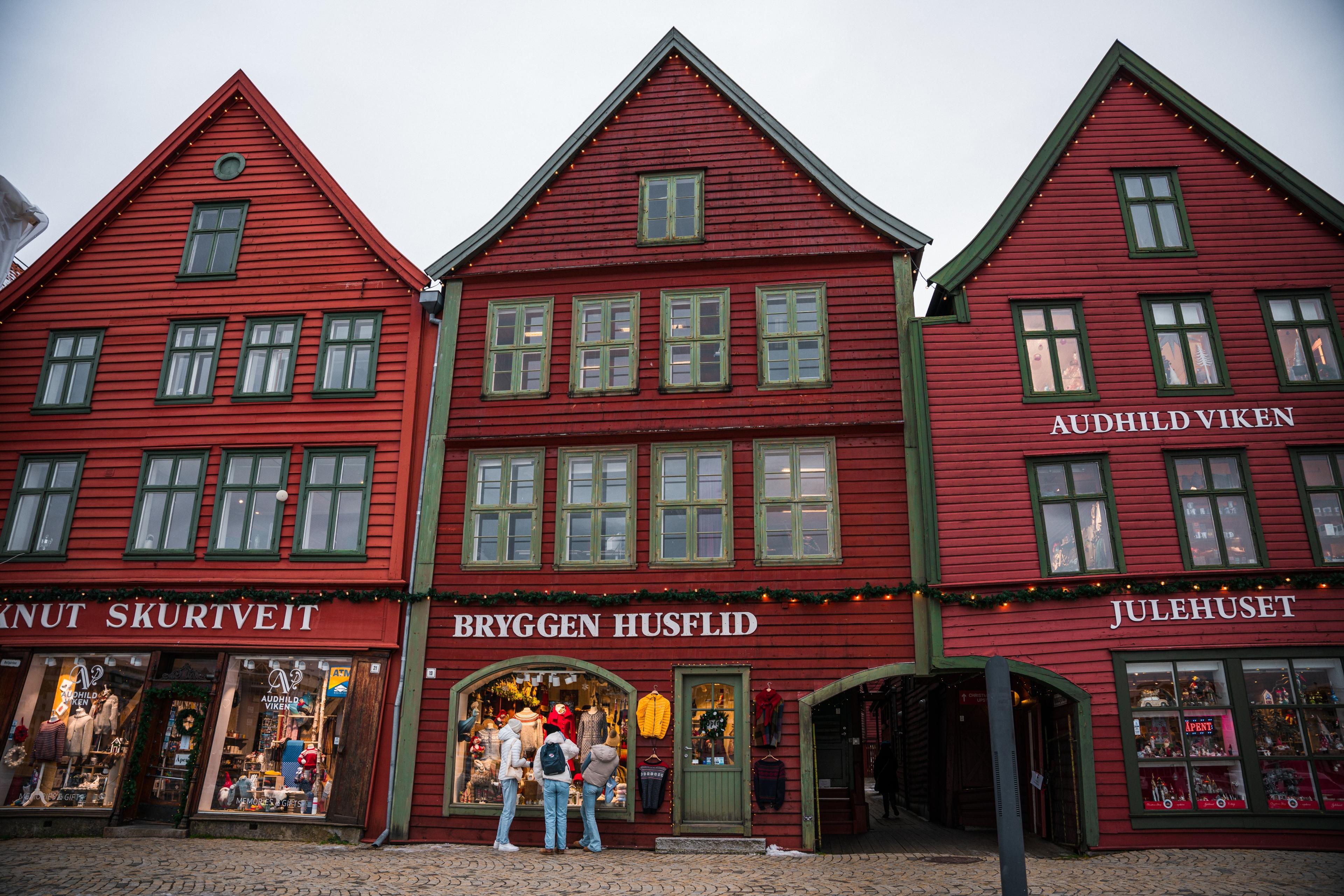 Shopping at the world heritage site harbour in Bergen, Fjord Norway