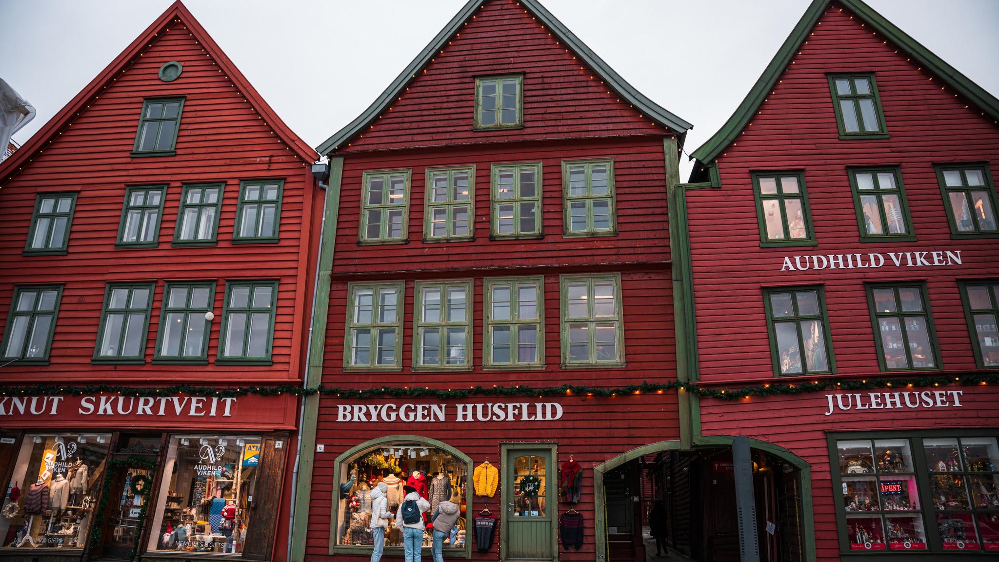 Shopping at the world heritage site harbour in Bergen, Fjord Norway