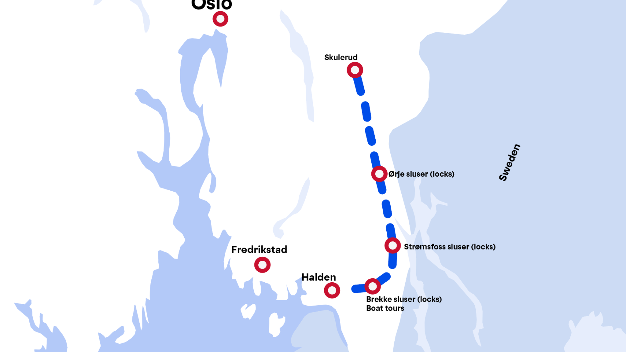 Map illustration of the Halden Canal