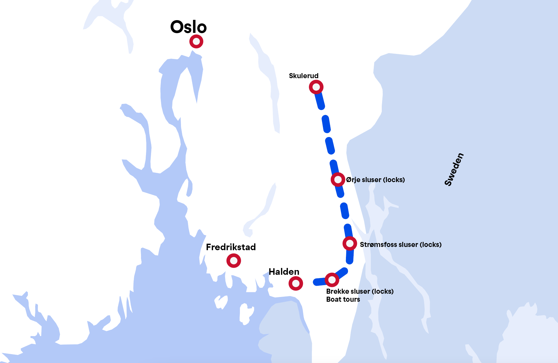Map illustration of the Halden Canal