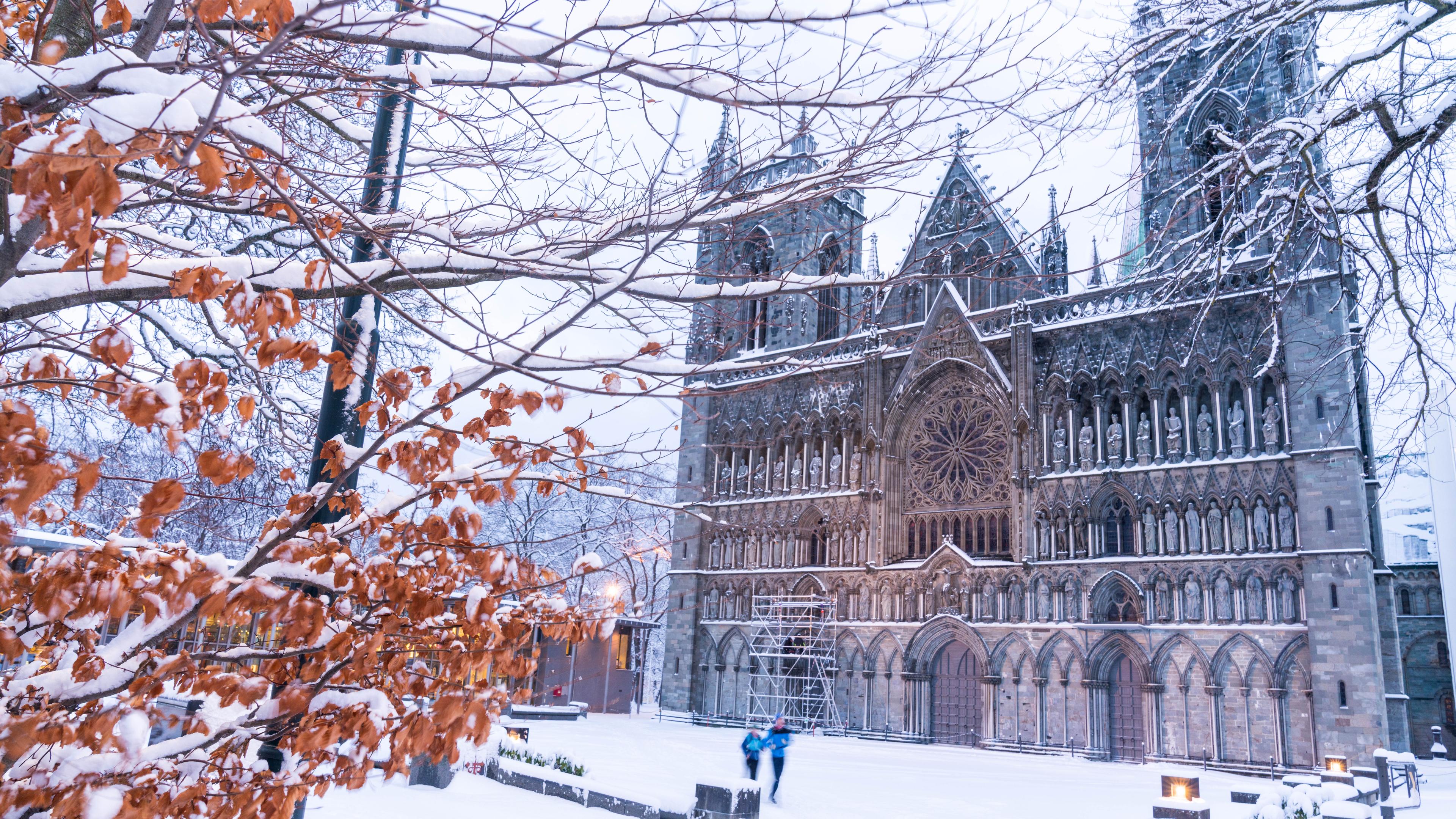 The Nidarosdomen cathedral in winter, Trondheim, Trøndelag