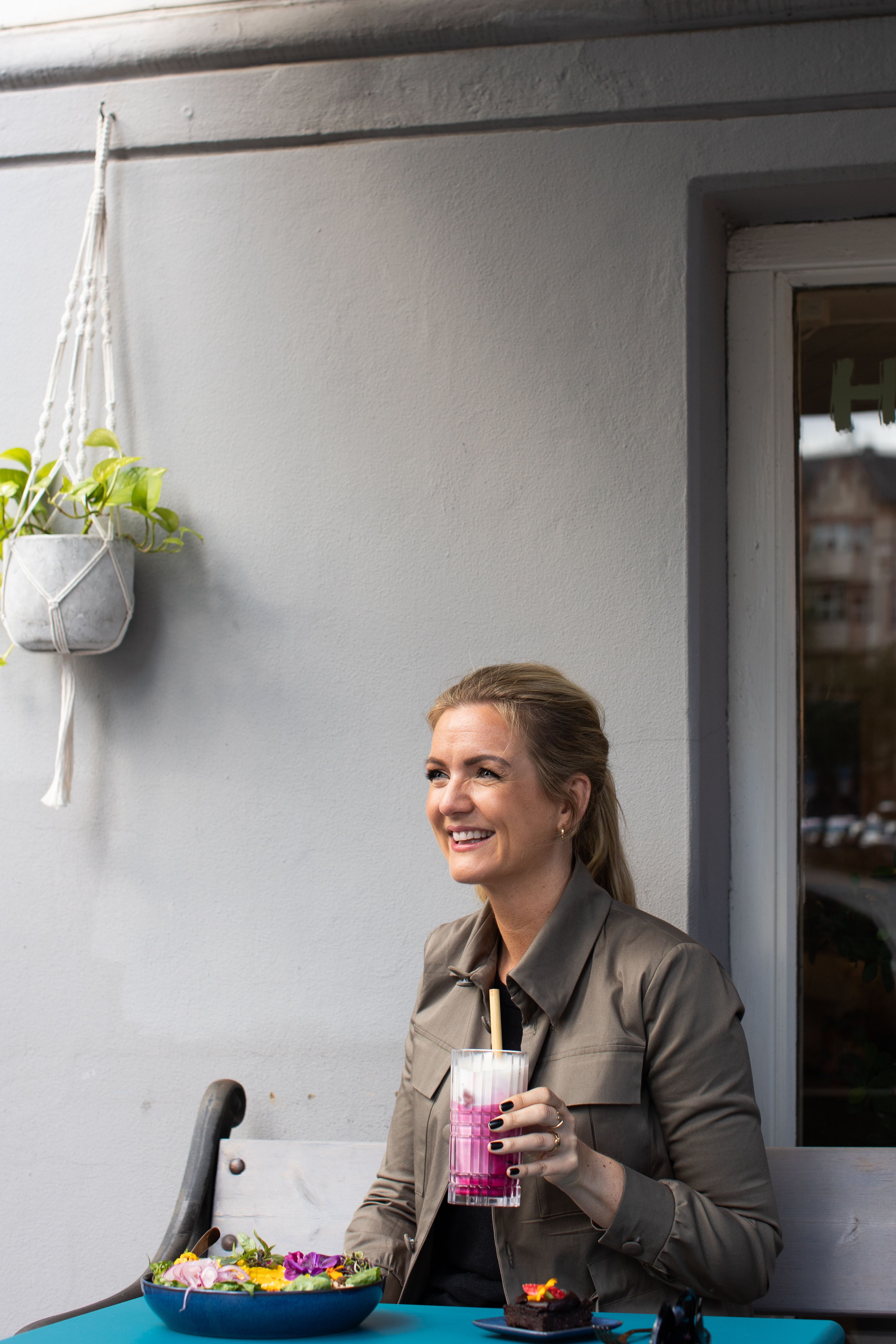Cookbook author and blogger, Hanne-Lene Dahlgren, eating at Happy Foods in Oslo.