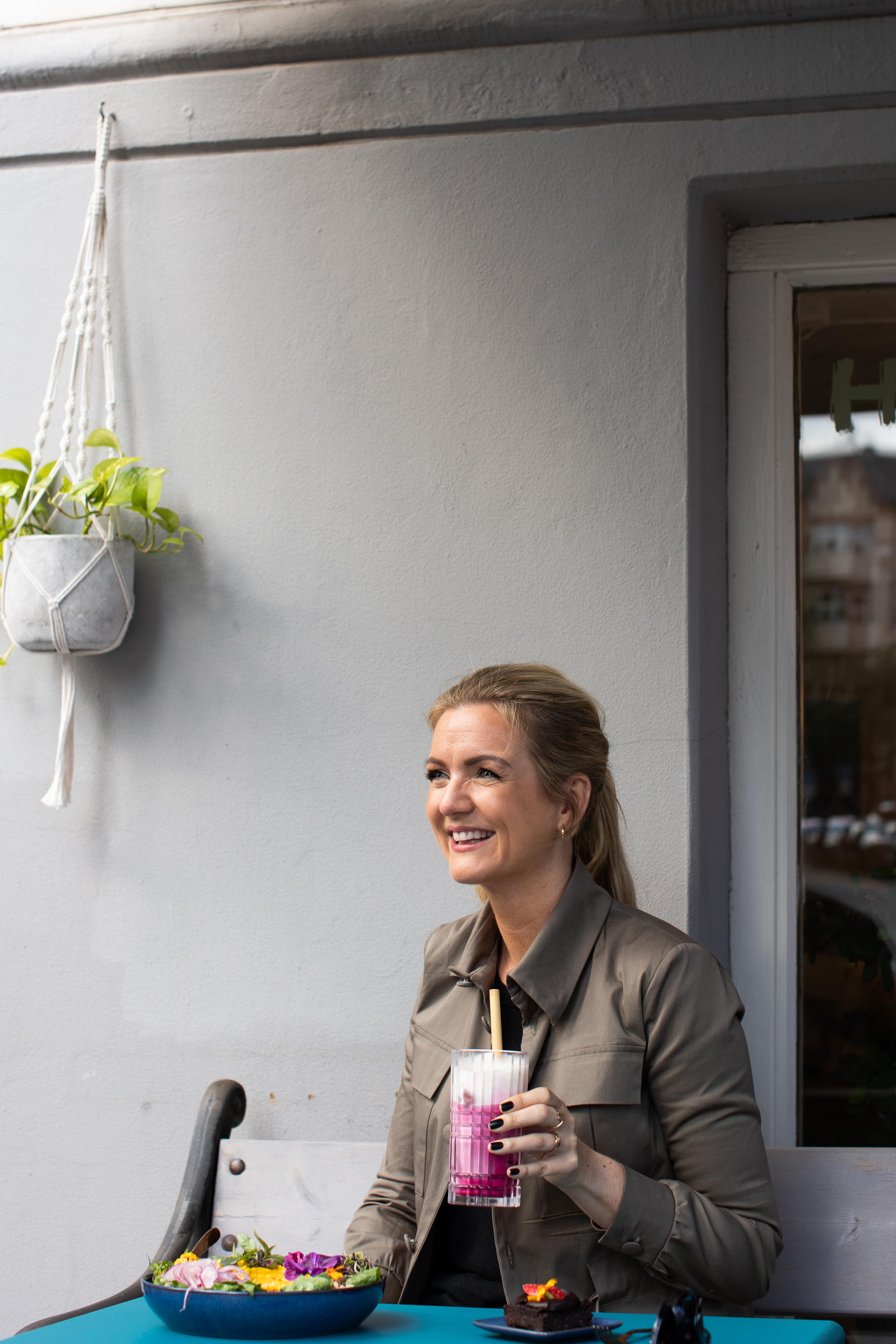Cookbook author and blogger, Hanne-Lene Dahlgren, eating at Happy Foods in Oslo.