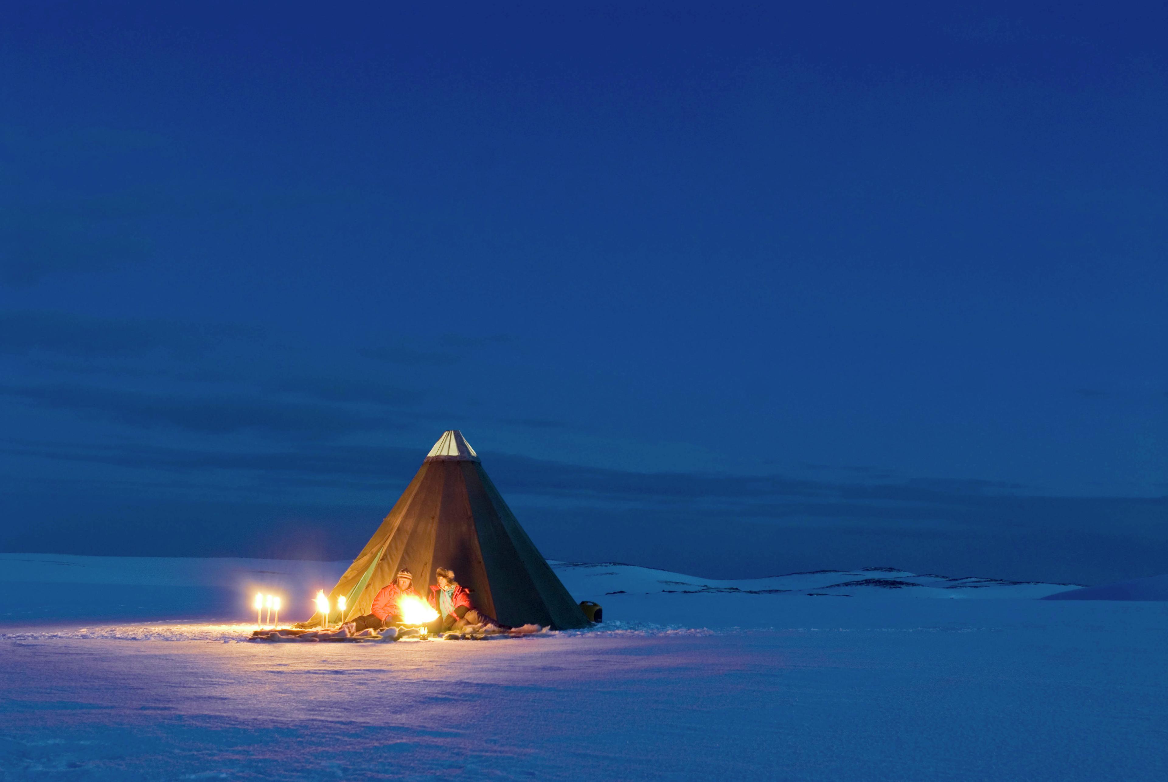 A lavvo in the snow at Finnmark mountain plateau.