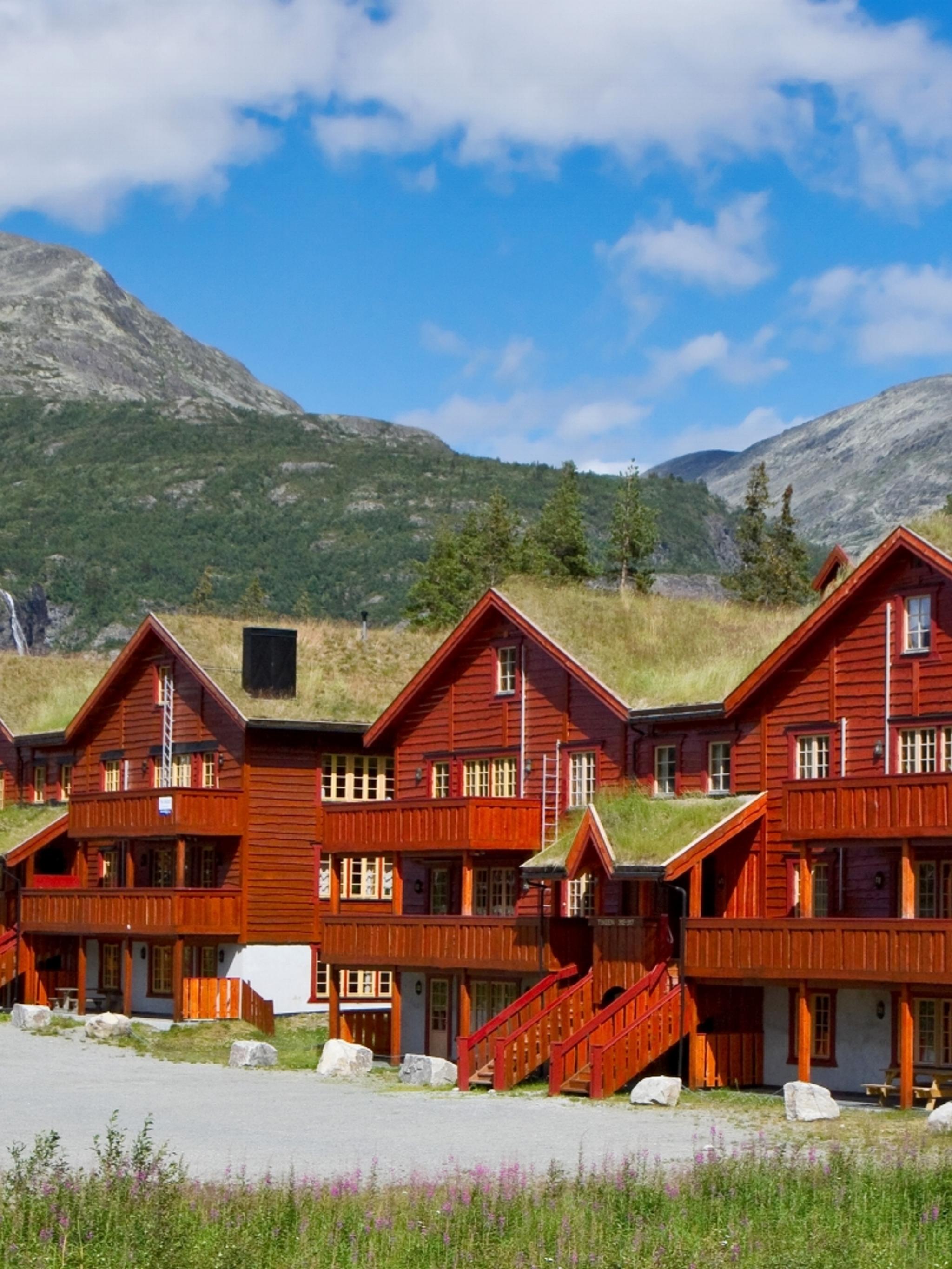 Små hus med leiligheter i Hemsedals fjellandskap