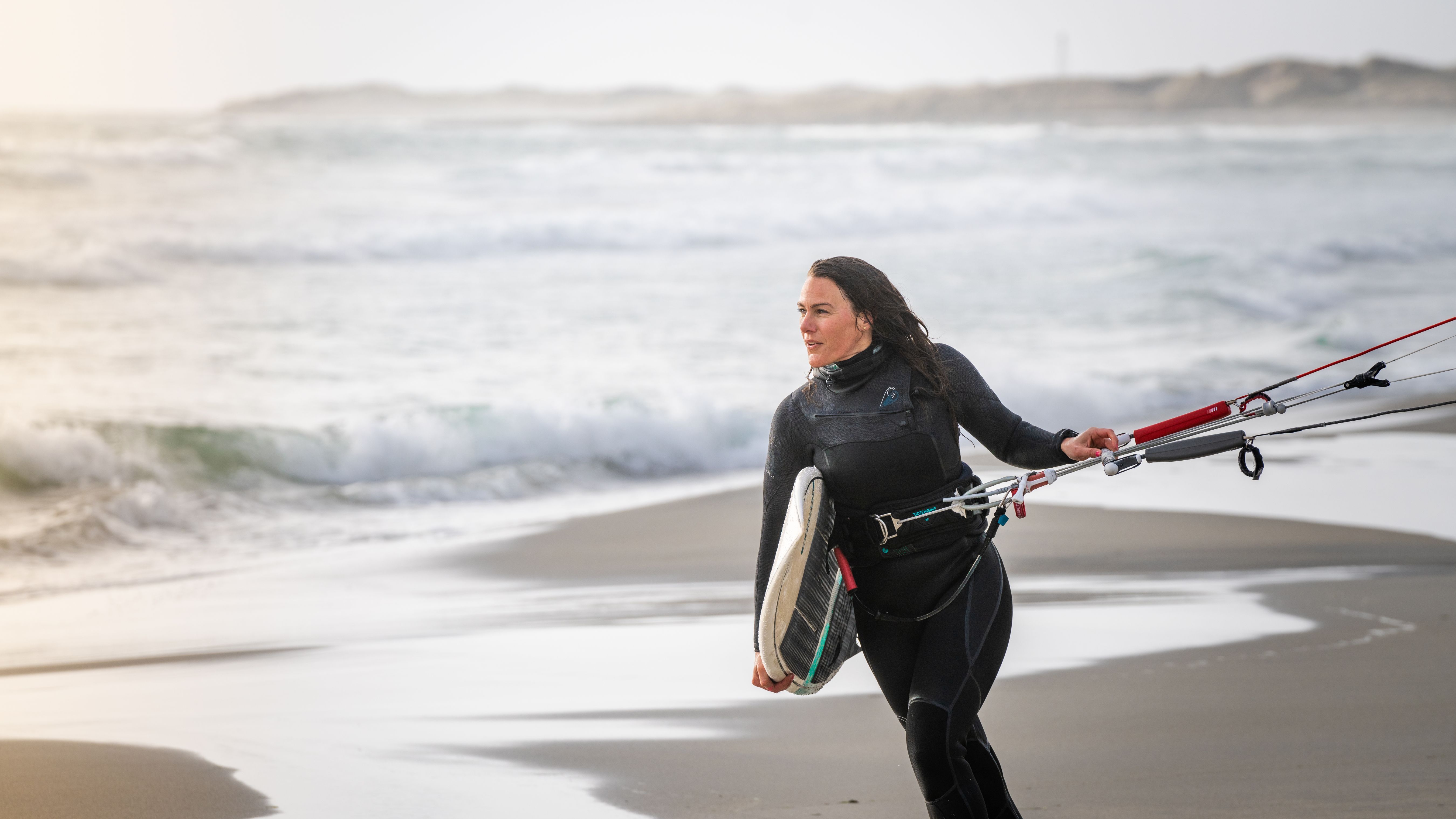 A woman water kiting at Jæren, Fjord Norway.