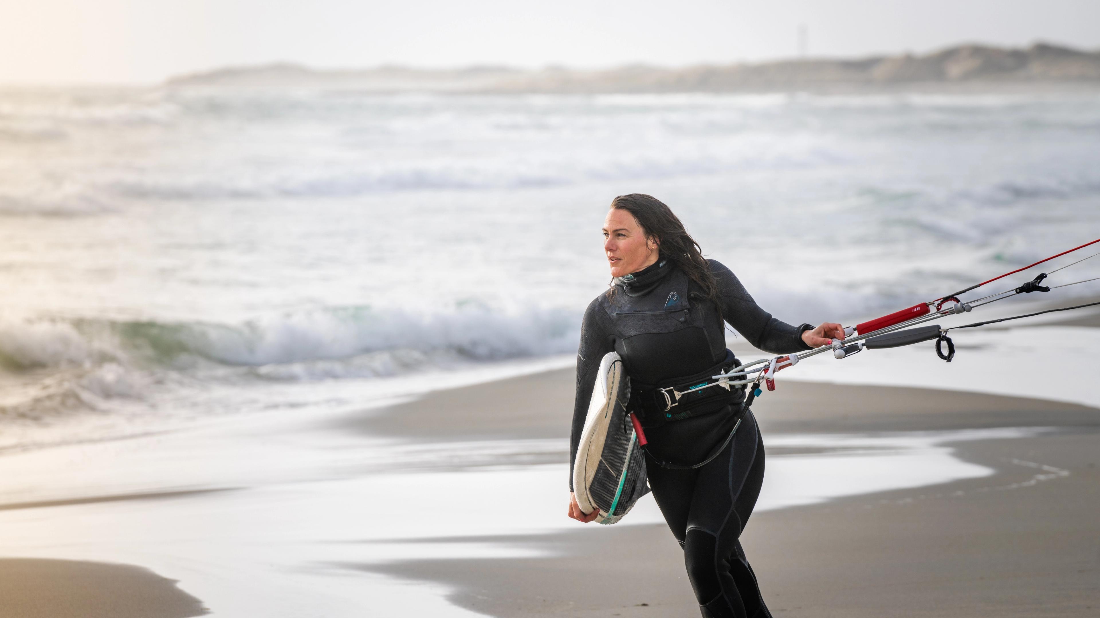 A woman water kiting at Jæren, Fjord Norway.