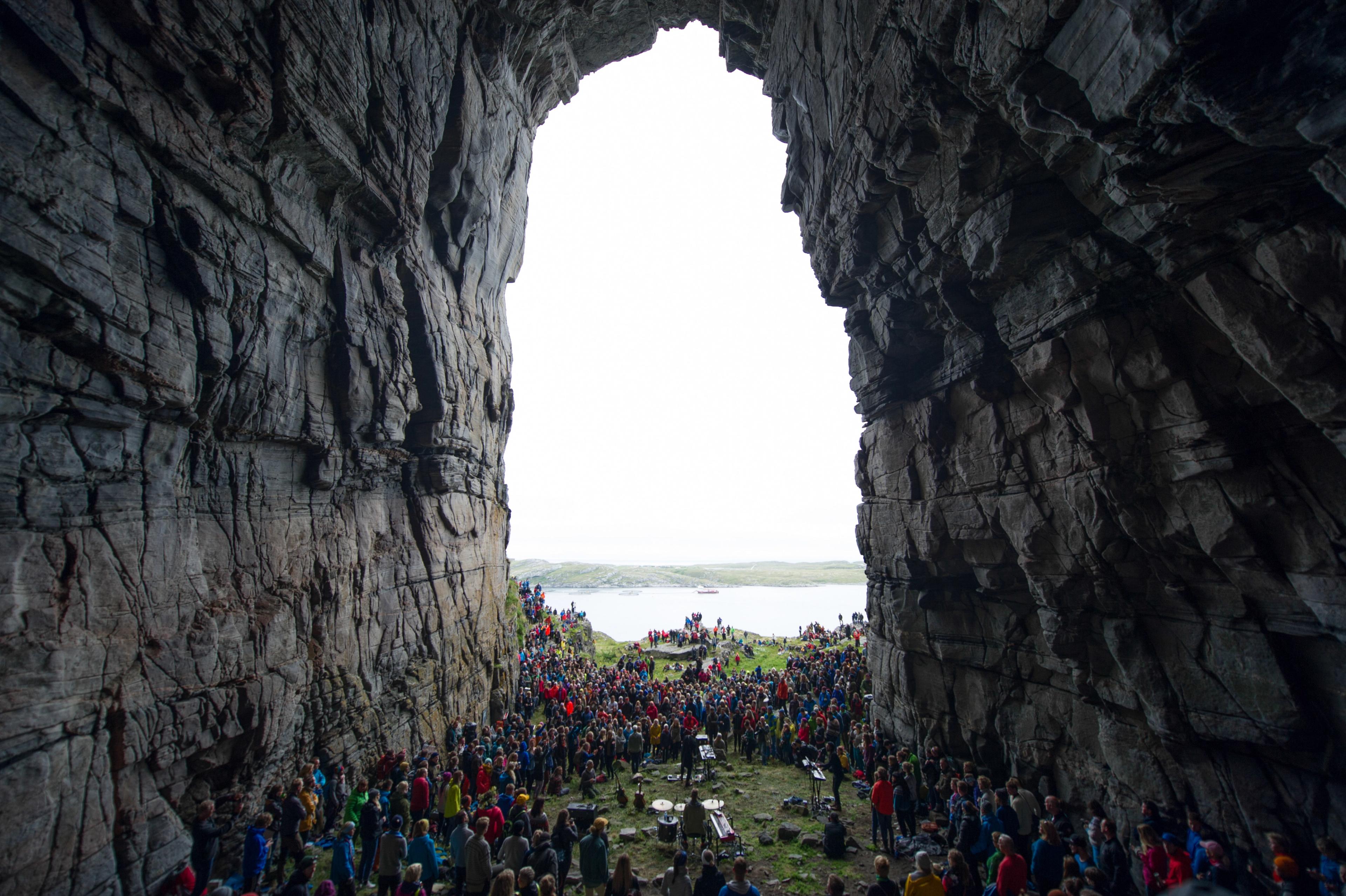 A view over The Træna festival in Helgeland, seen through the mountain