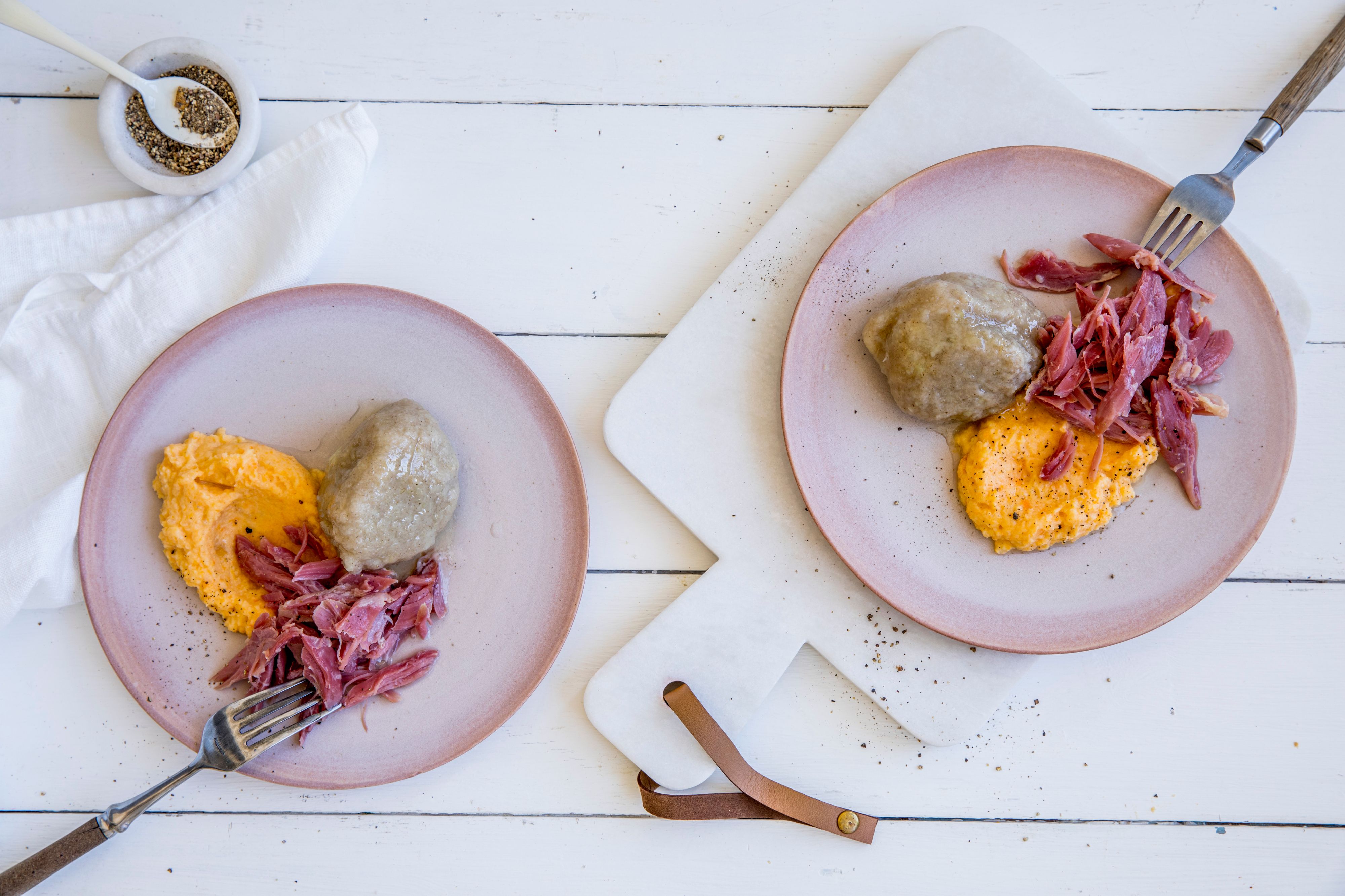 Norwegian potato dumplings, served with salted meat.