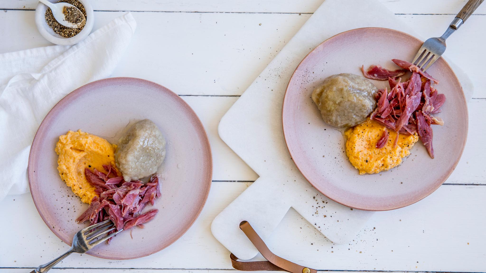 Norwegian potato dumplings, served with salted meat.