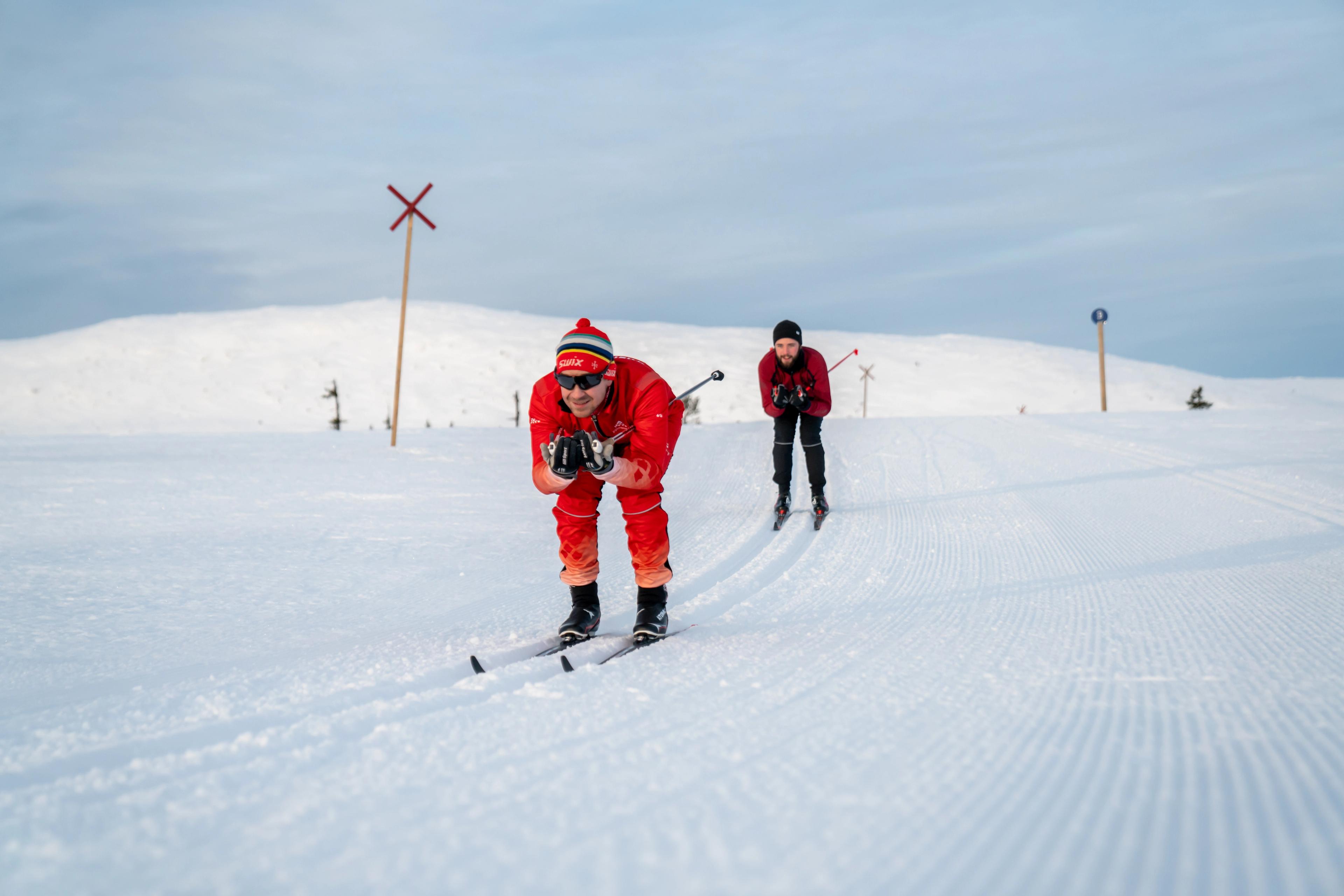 Cross-country skiing down a hill in Trysil, Eastern Norway