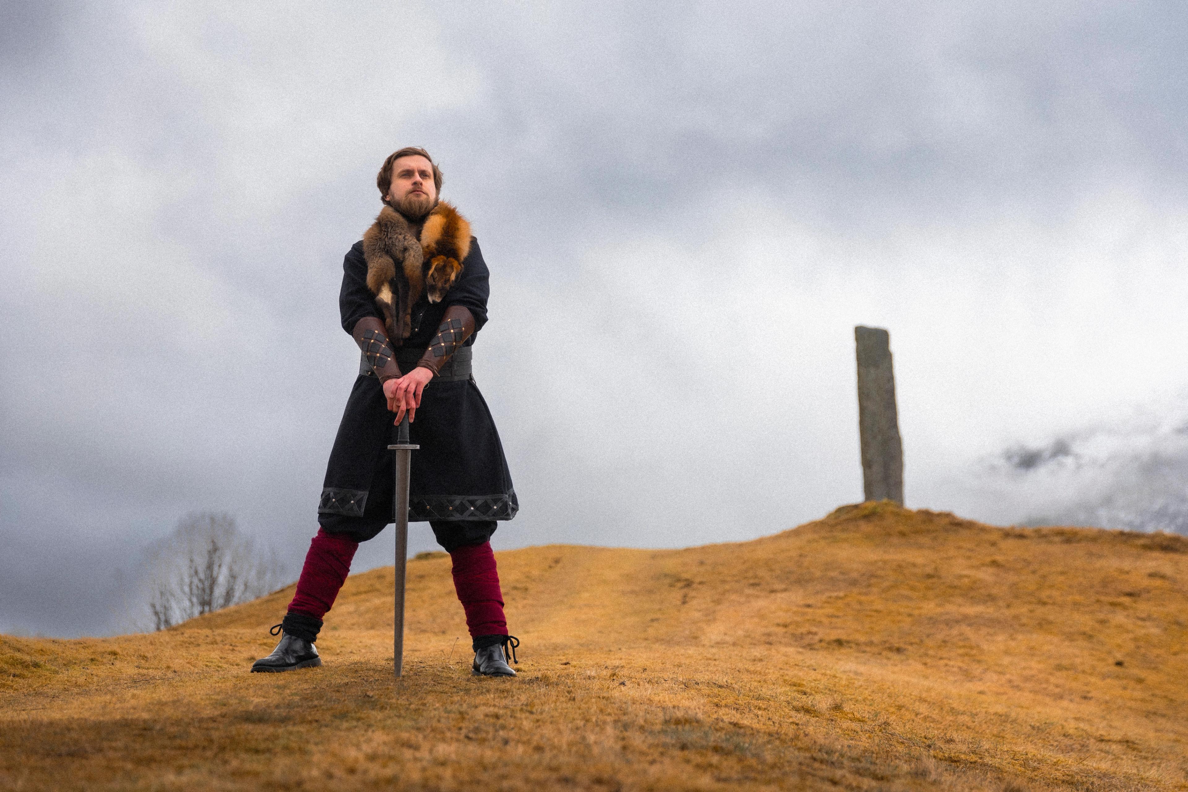A viking on the top of a burial mound in Nordfjord.
