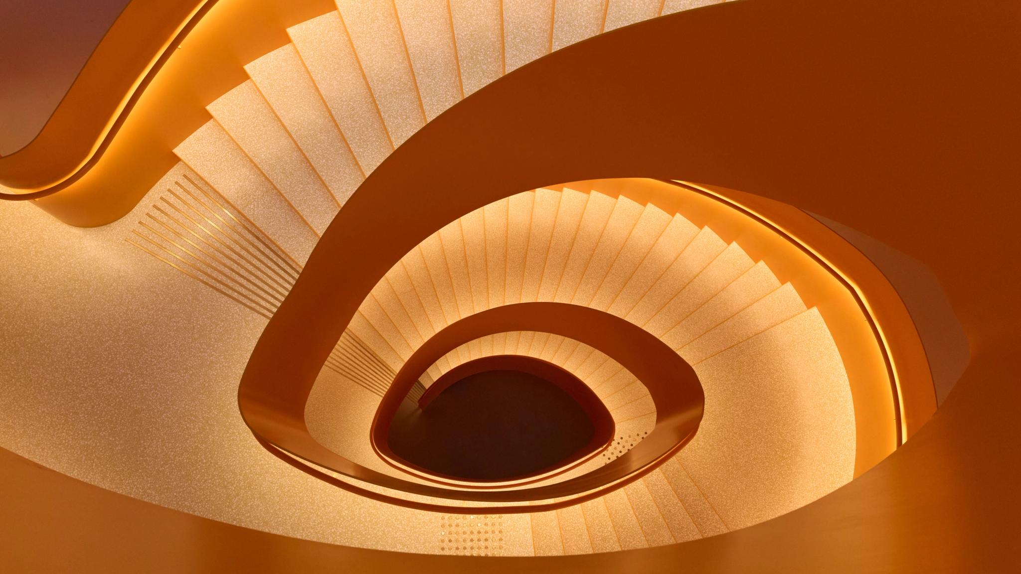 Beautiful architectural staircase in PoMo art museum, Trondheim.