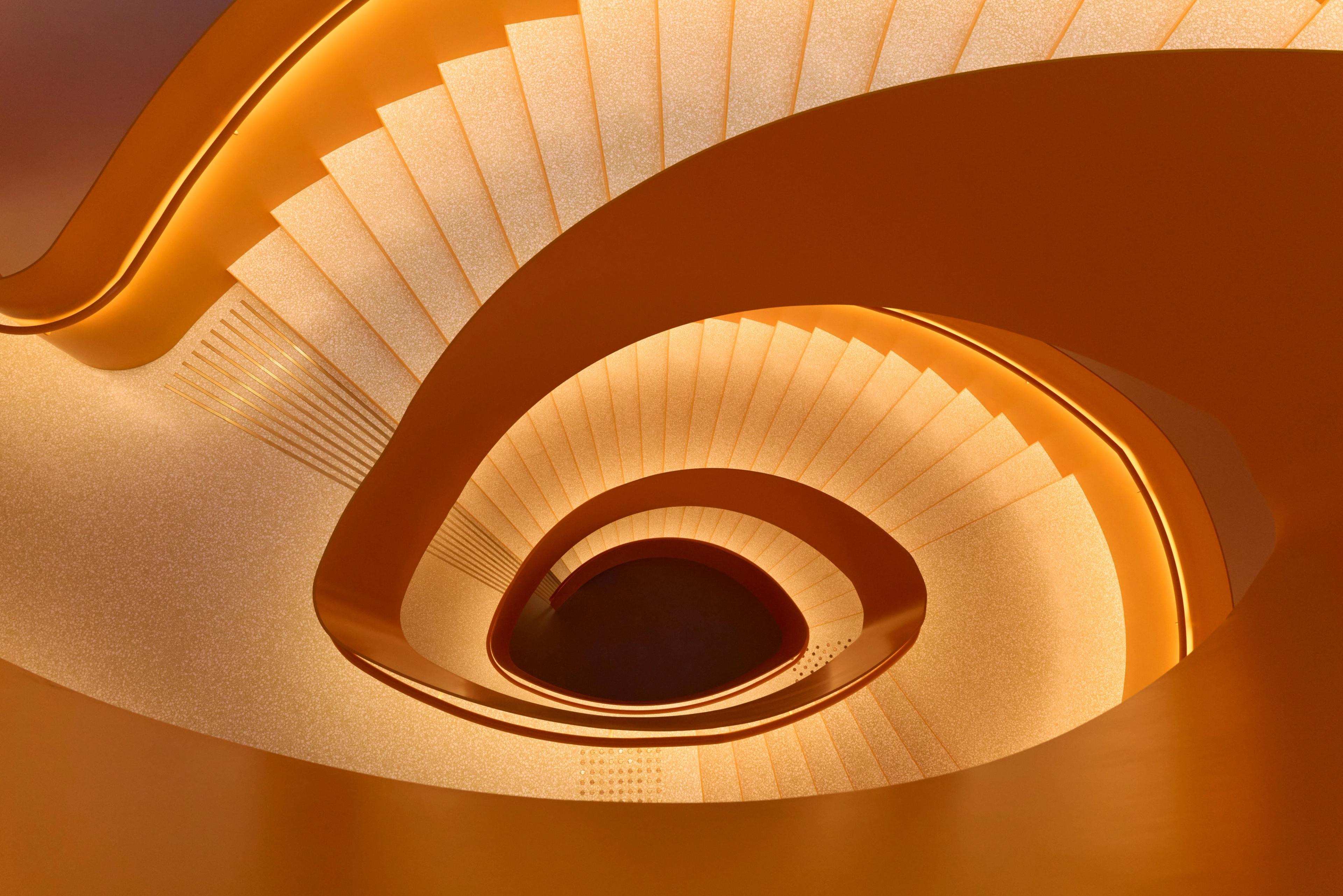 Beautiful architectural staircase in PoMo art museum, Trondheim.