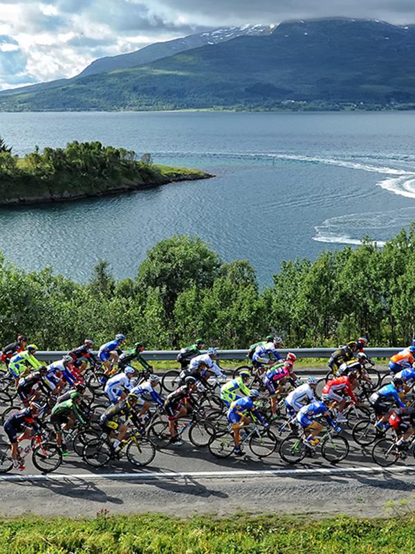 Proffsyklister i peleton konkurrerer i Arctic Race of Norway