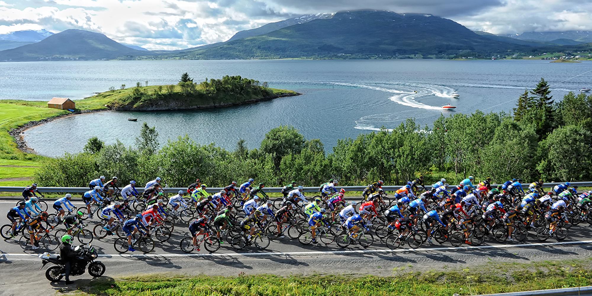 Pro cyclists competing in the Arctic Race of Norway