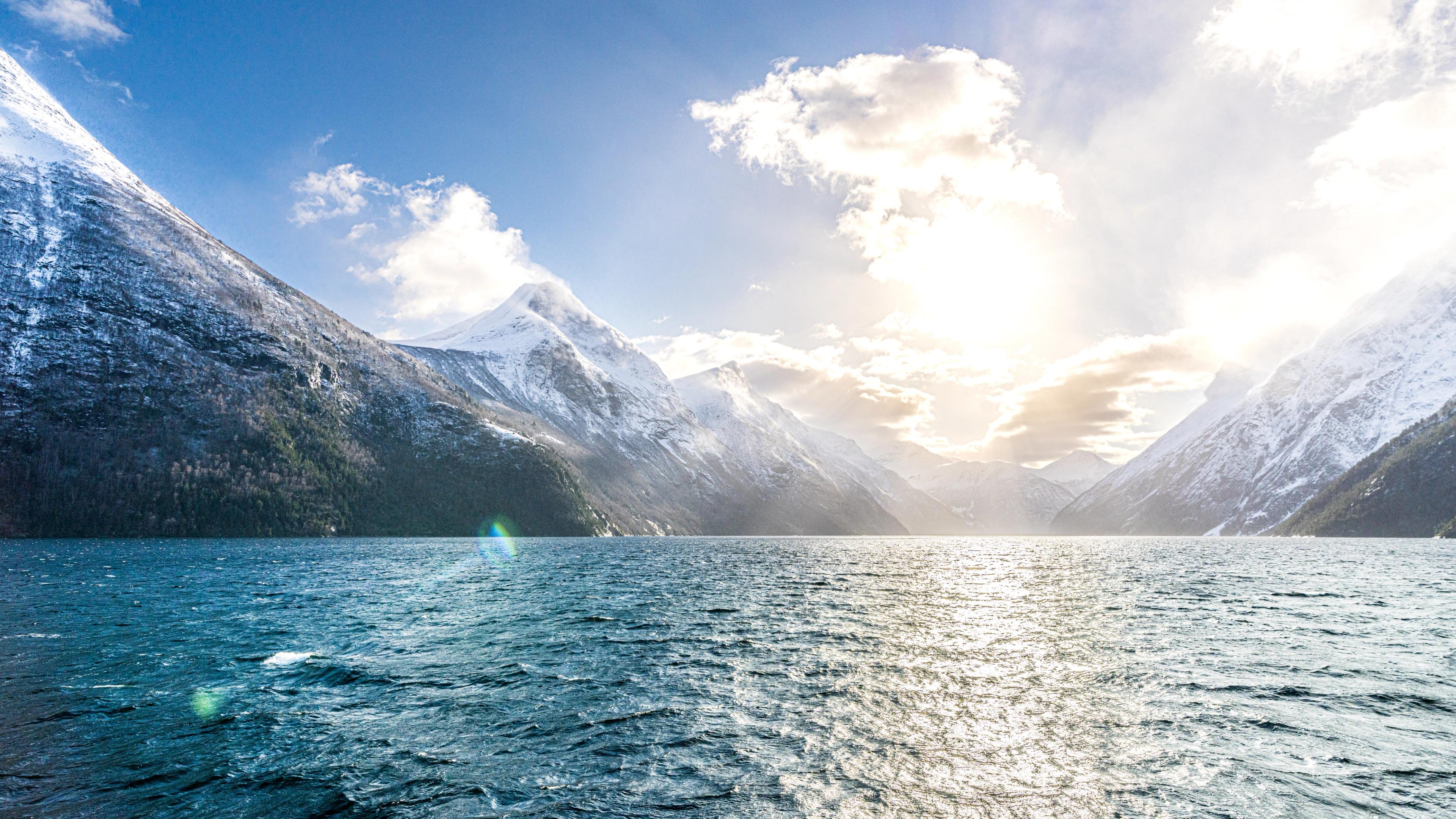 The Sunnmøre Alps seen from sightseeing boat in winter