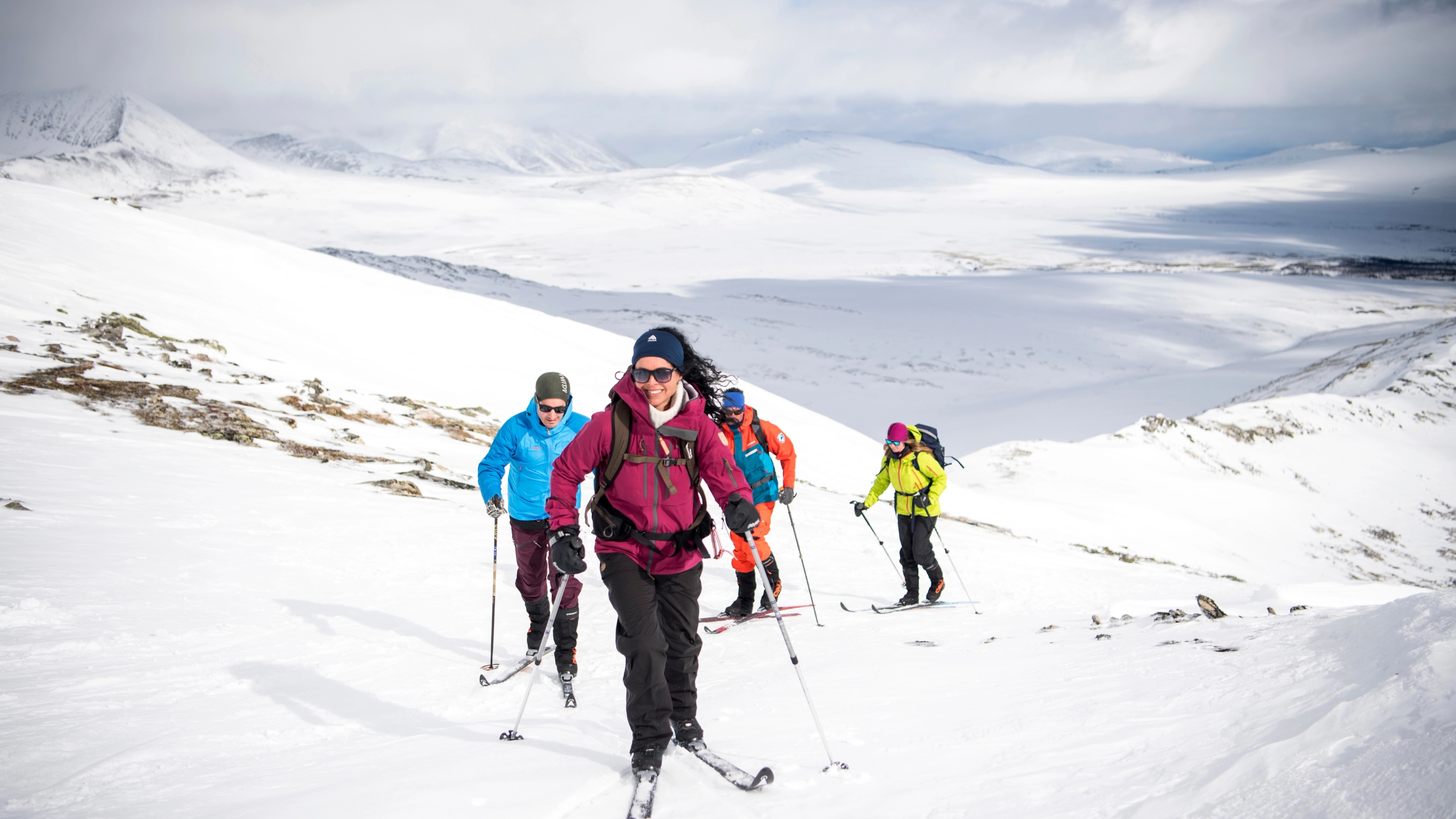A group of people cross-country skiing in the Rondane mountains, Eastern Norway