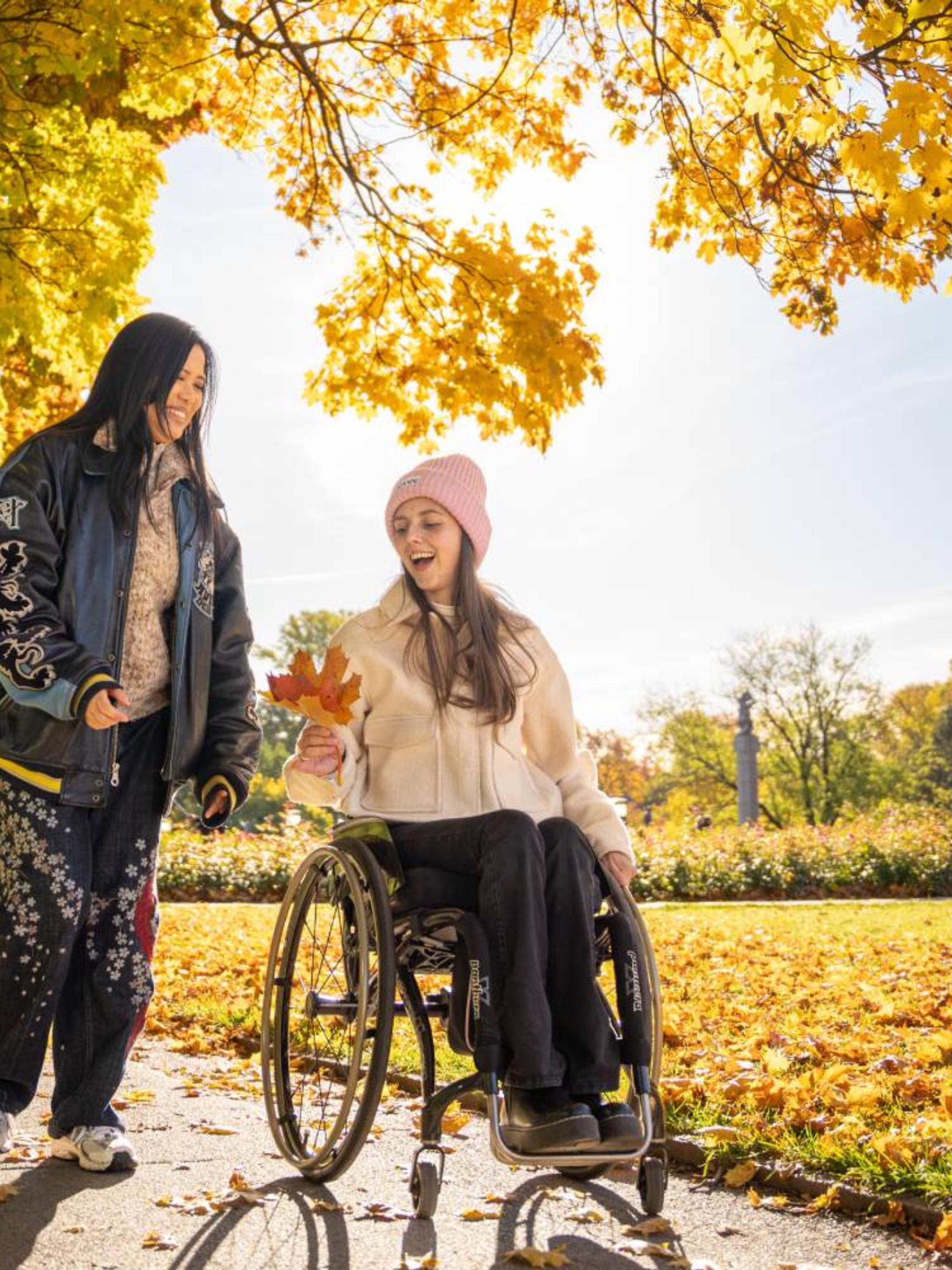 Two women in Vigelandsparken at Frogner in Oslo, Eastern Norway