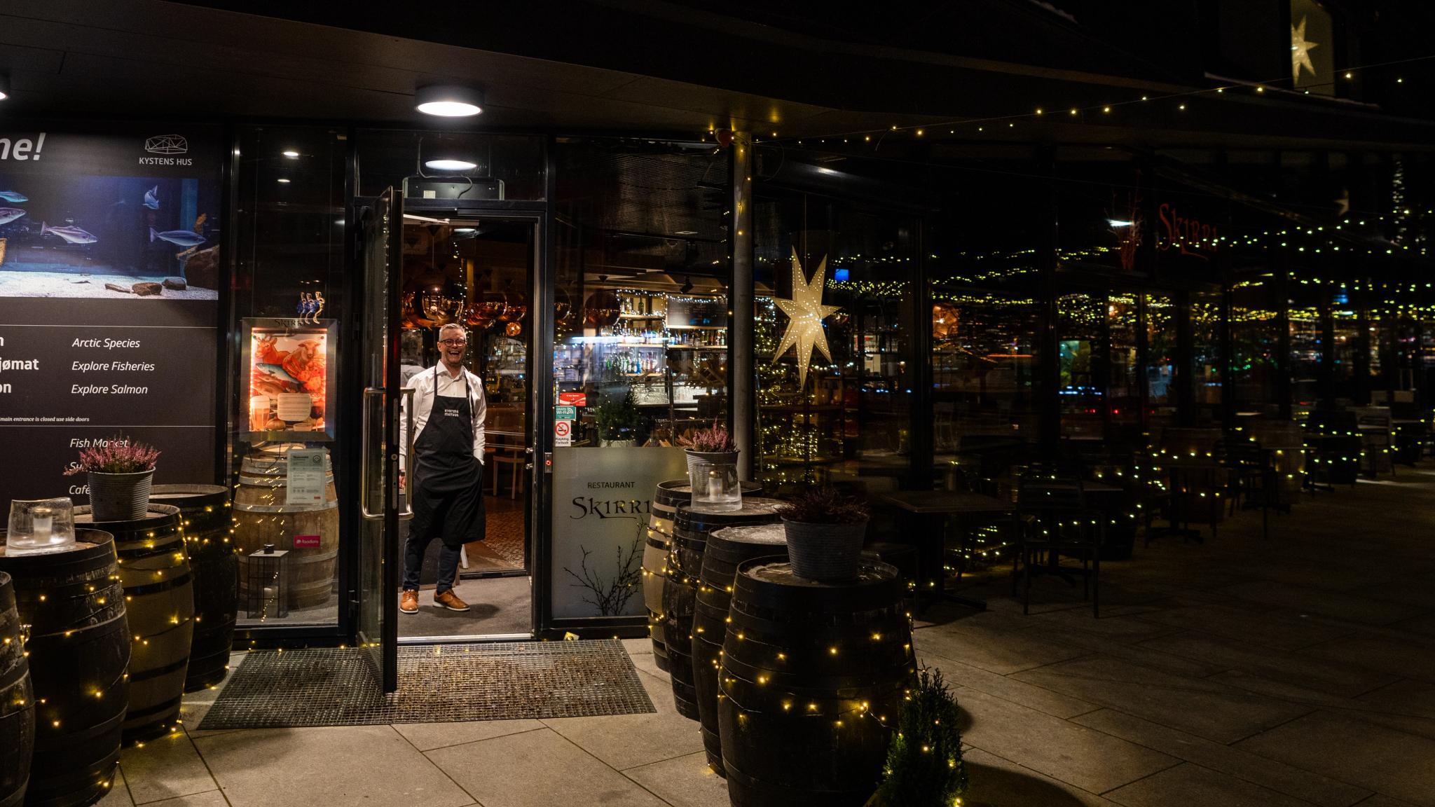 CEO of restaurant Skirri in Tromsø meets us in the door
