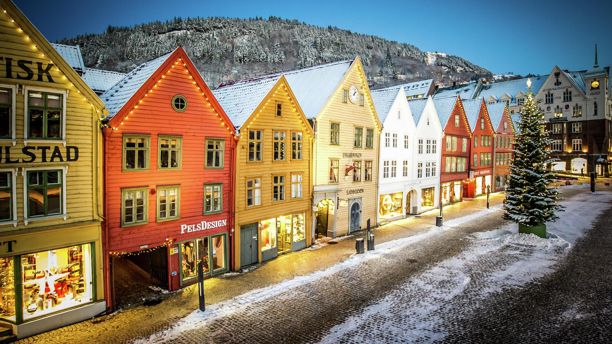 Christmas at Bryggen in Bergen, Fjord Norway