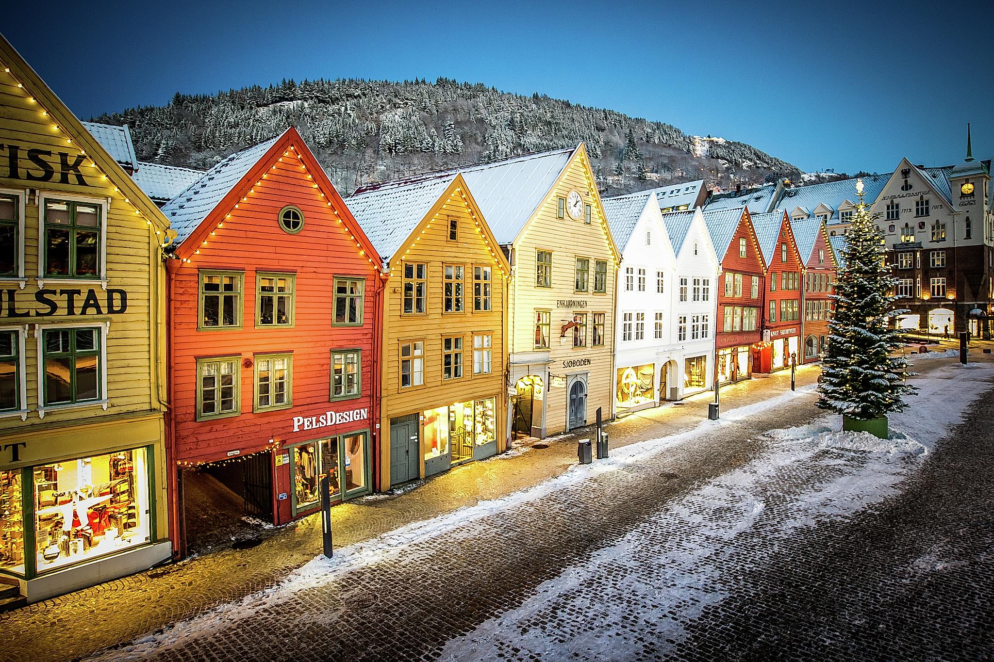 Christmas at Bryggen in Bergen, Fjord Norway