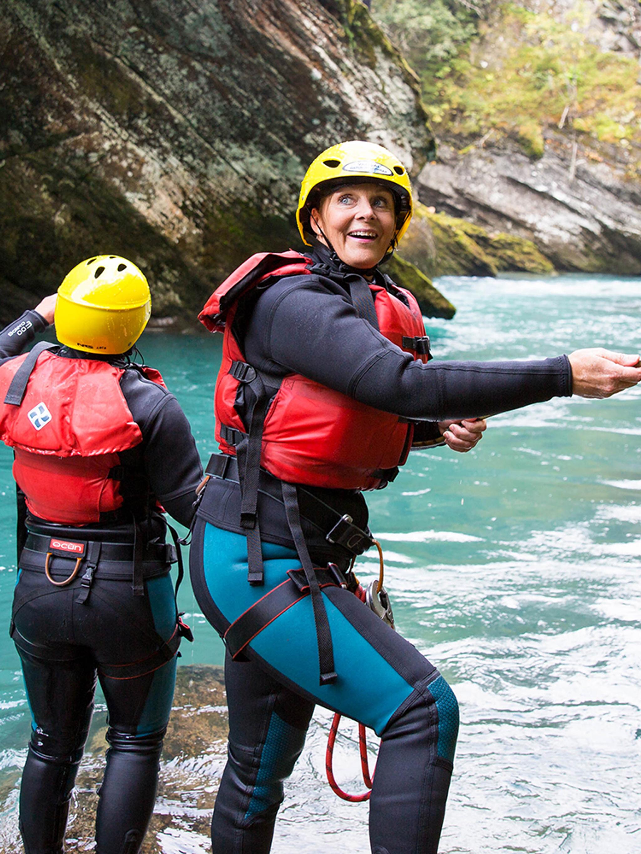 People canyoning in Valldal in Møre og Romsdal in Fjord Norway