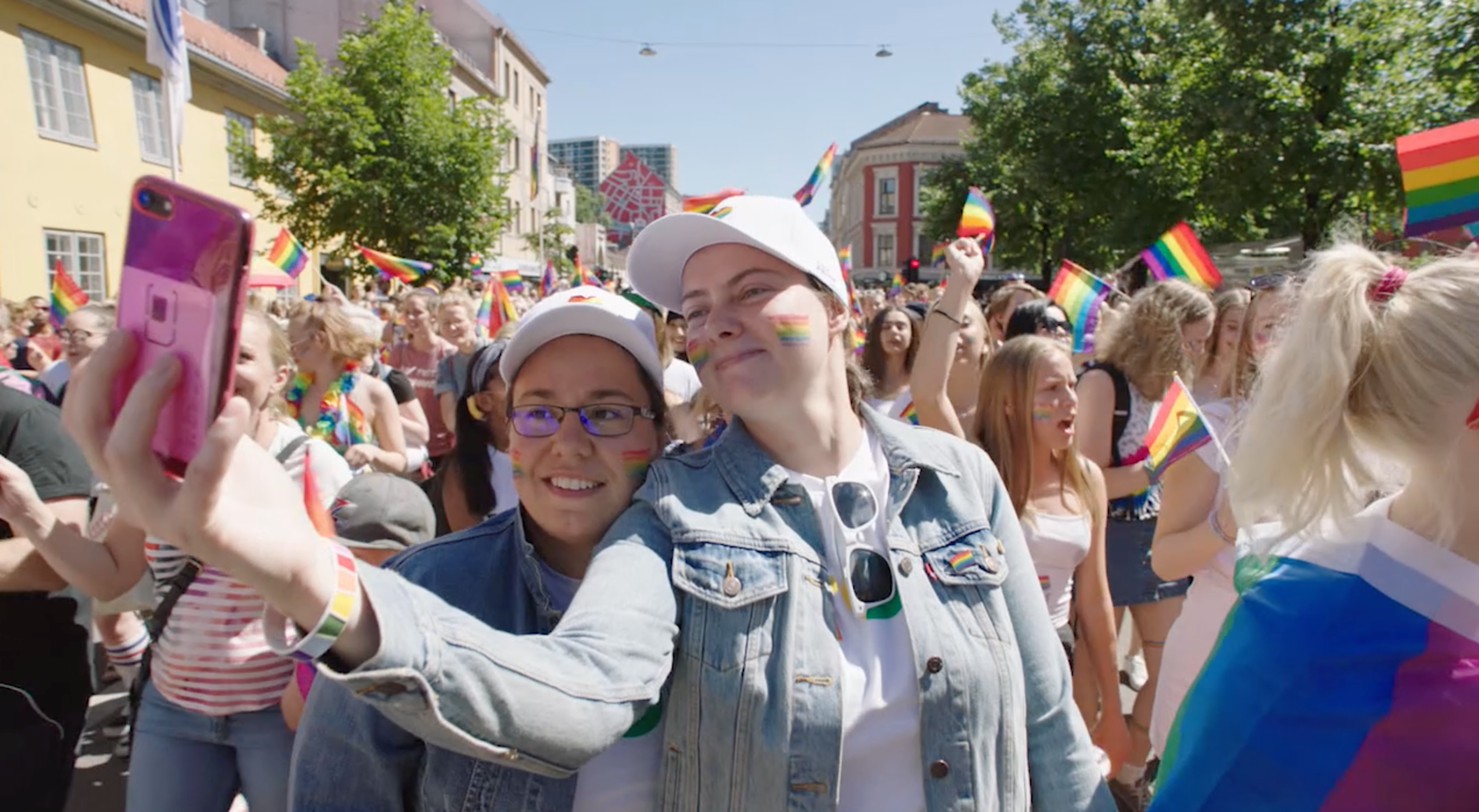 Anna and Klára taking a selfie at Oslo Pride