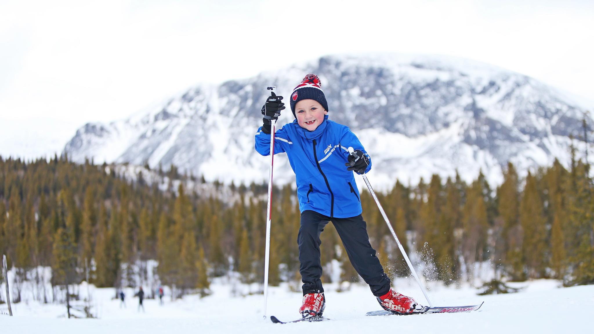Boy cross-country skiing in Hemsedal, Eastern Norway