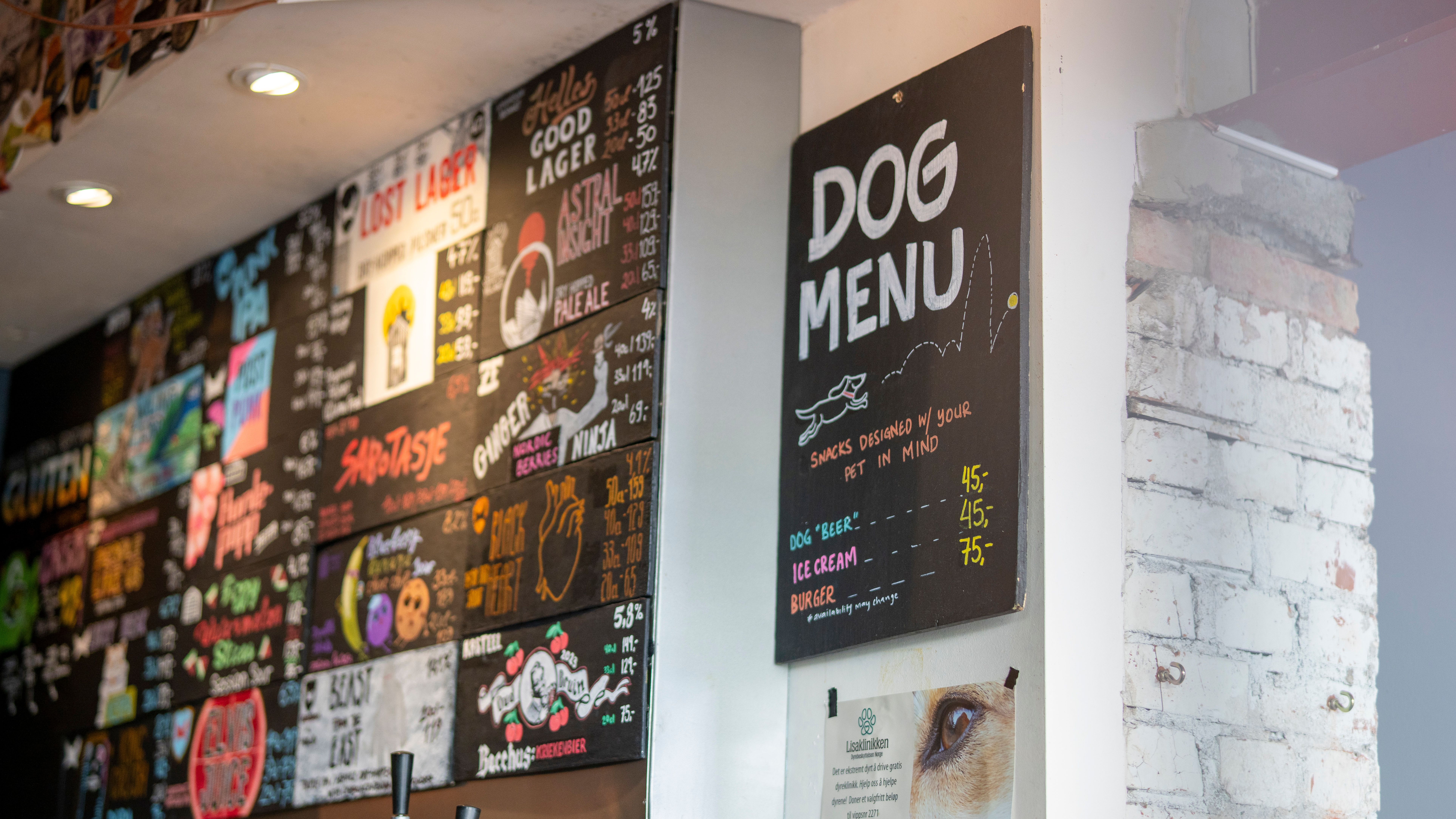 Dog menu at BD57 in Grünerløkka in Oslo