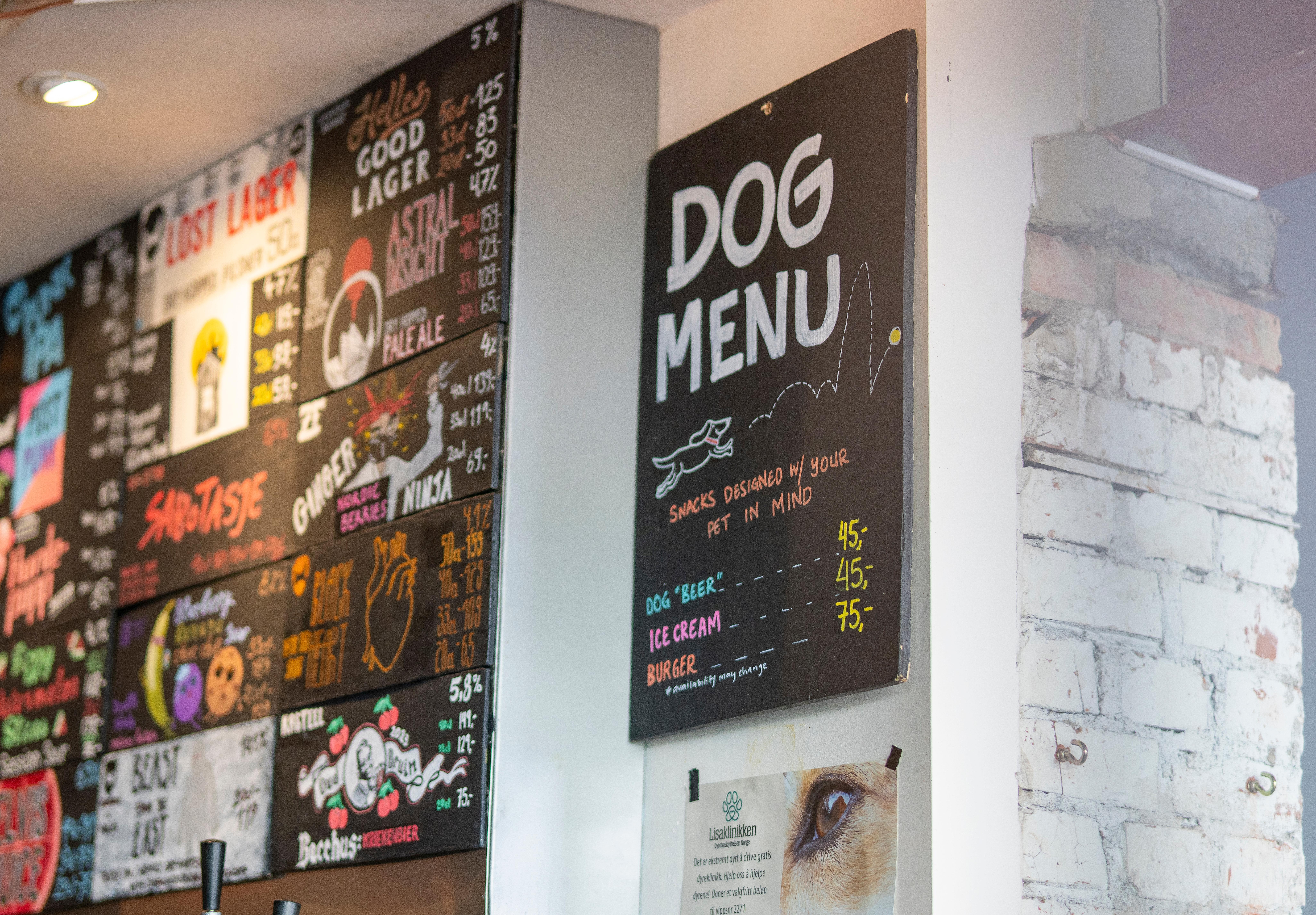 Dog menu at BD57 in Grünerløkka in Oslo