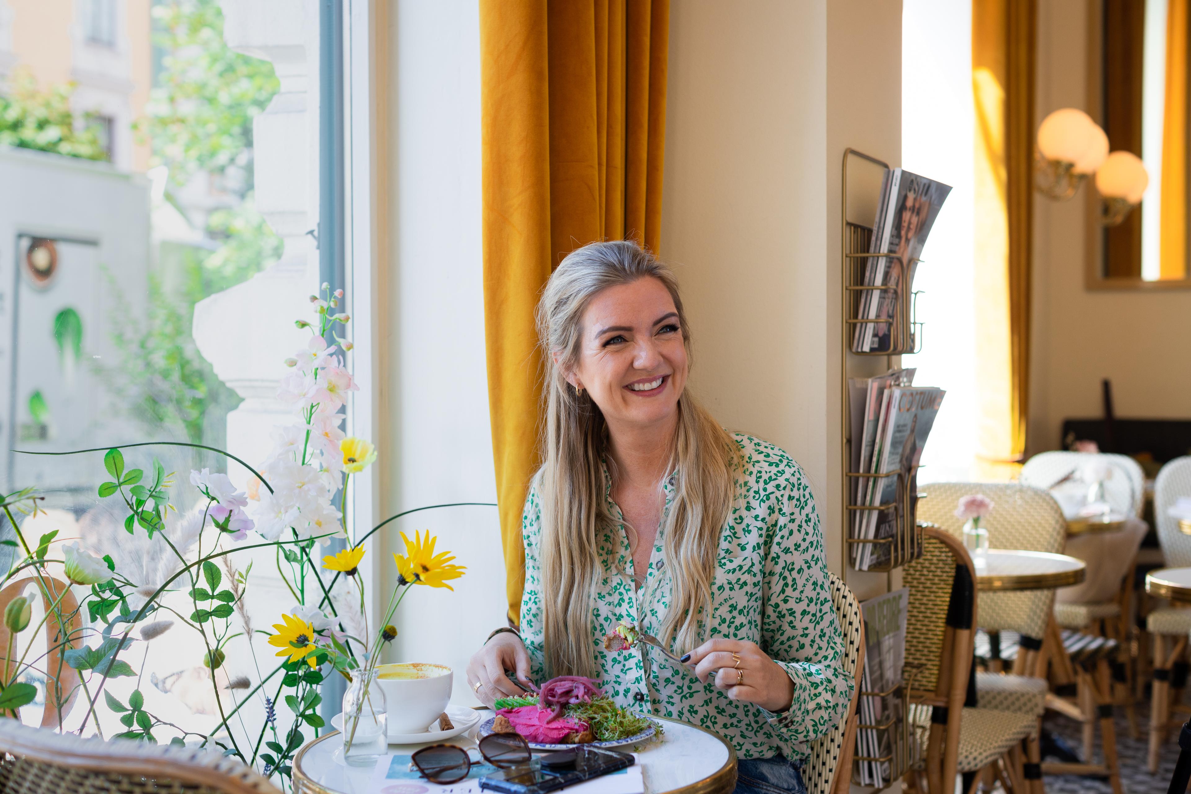 Hanne-Lene Dahlgren eating food at Oslo Raw