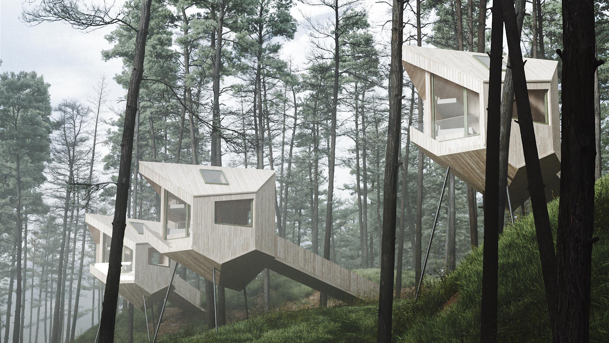 Trekronå Treetop Cabins in Sirevåg at Jæren, Fjord Norway